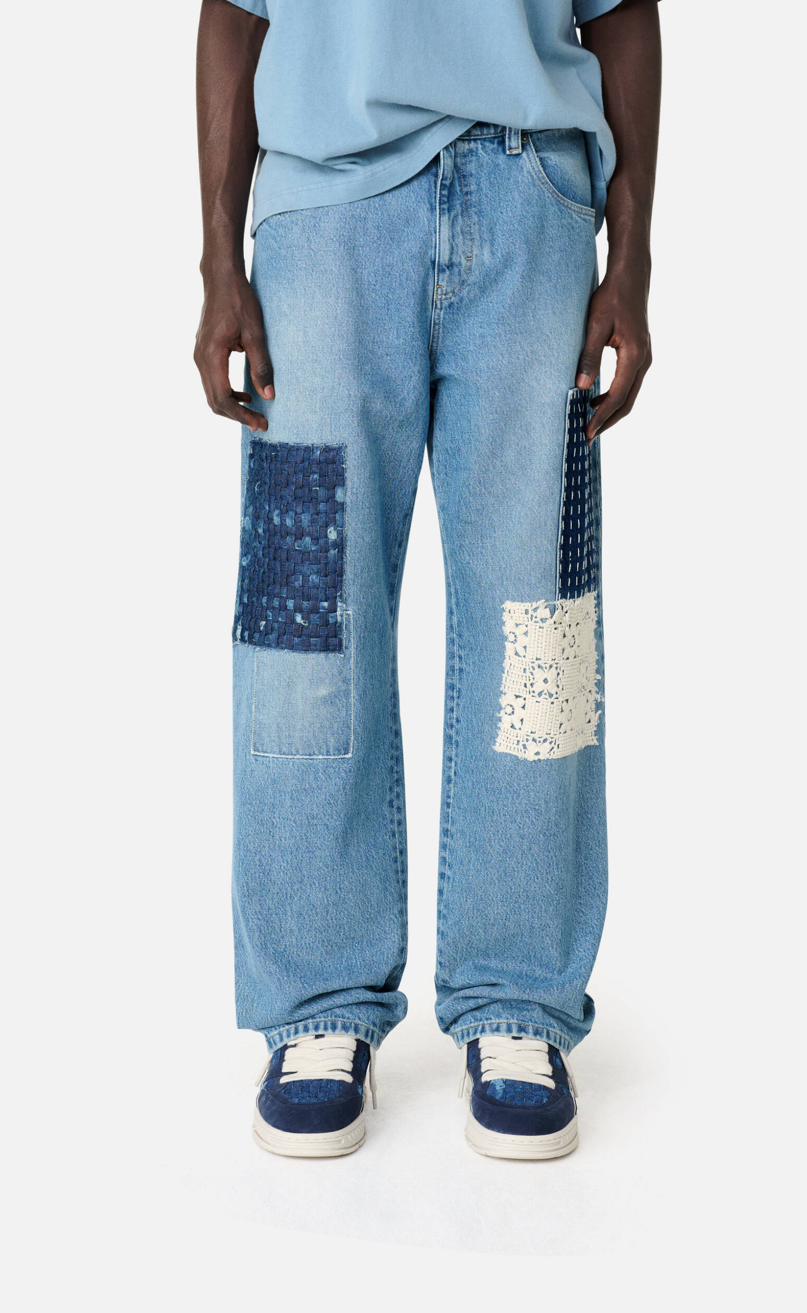 PATCHWORK RELAXED LIGHT BLUE JEANS