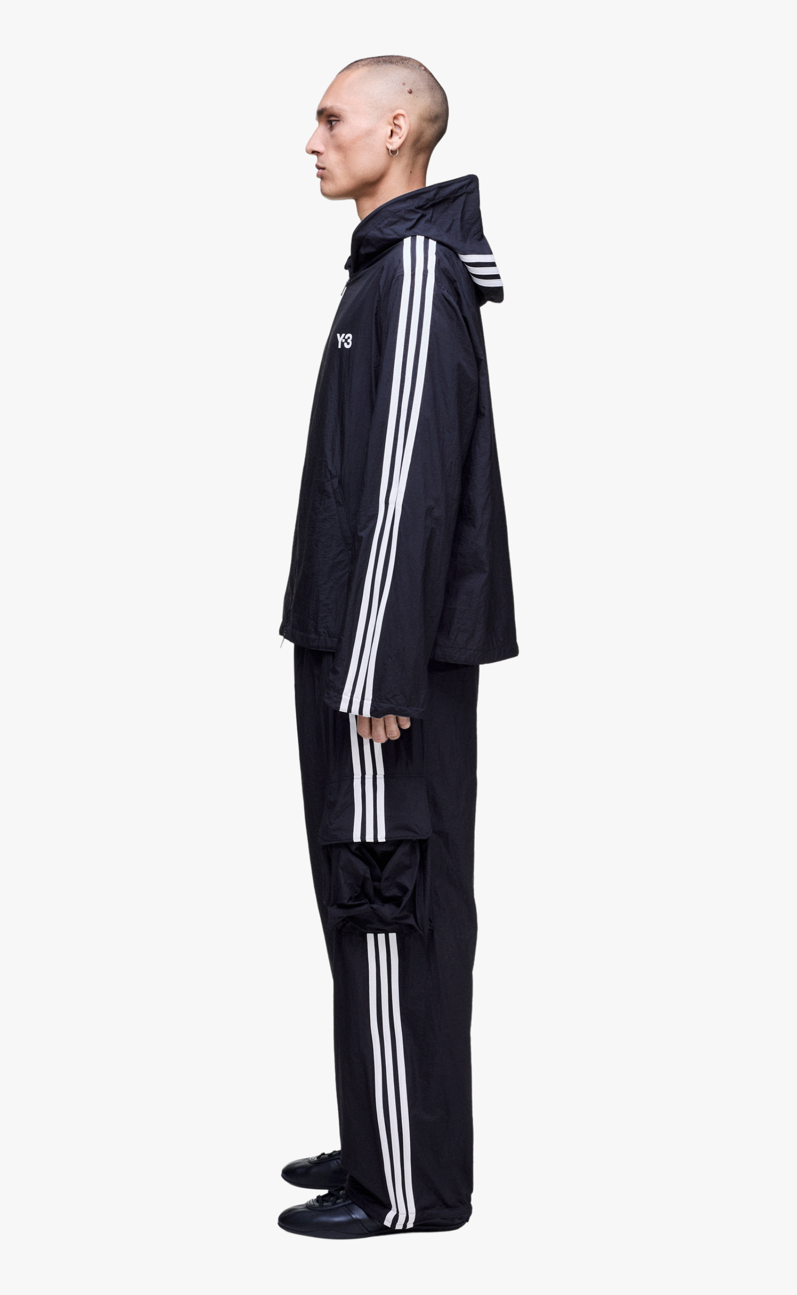 Y-3 NYLON WIRED 3 STRIPES BLACK JACKET