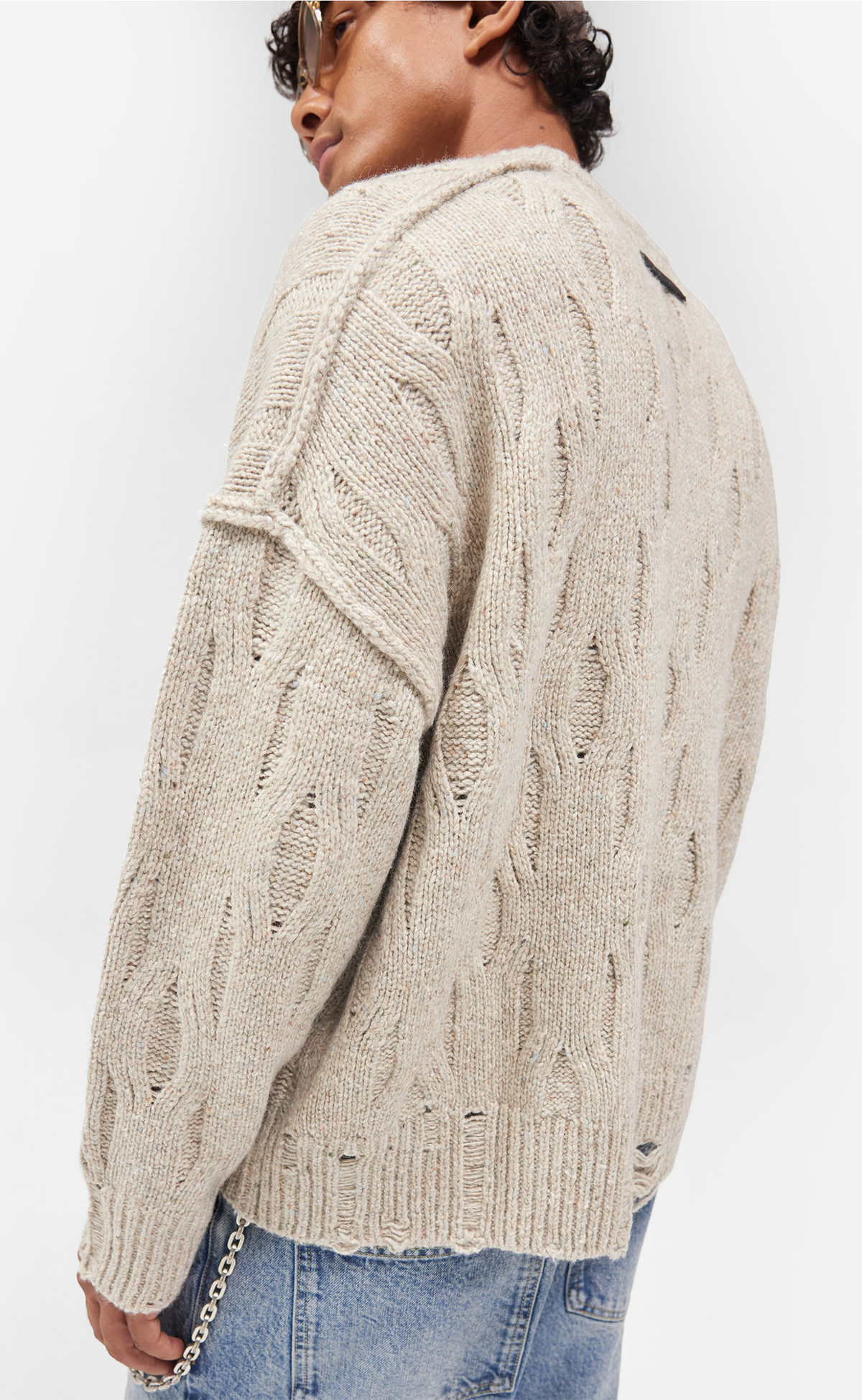 DISTRESS KNIT TAUPE SWEATER