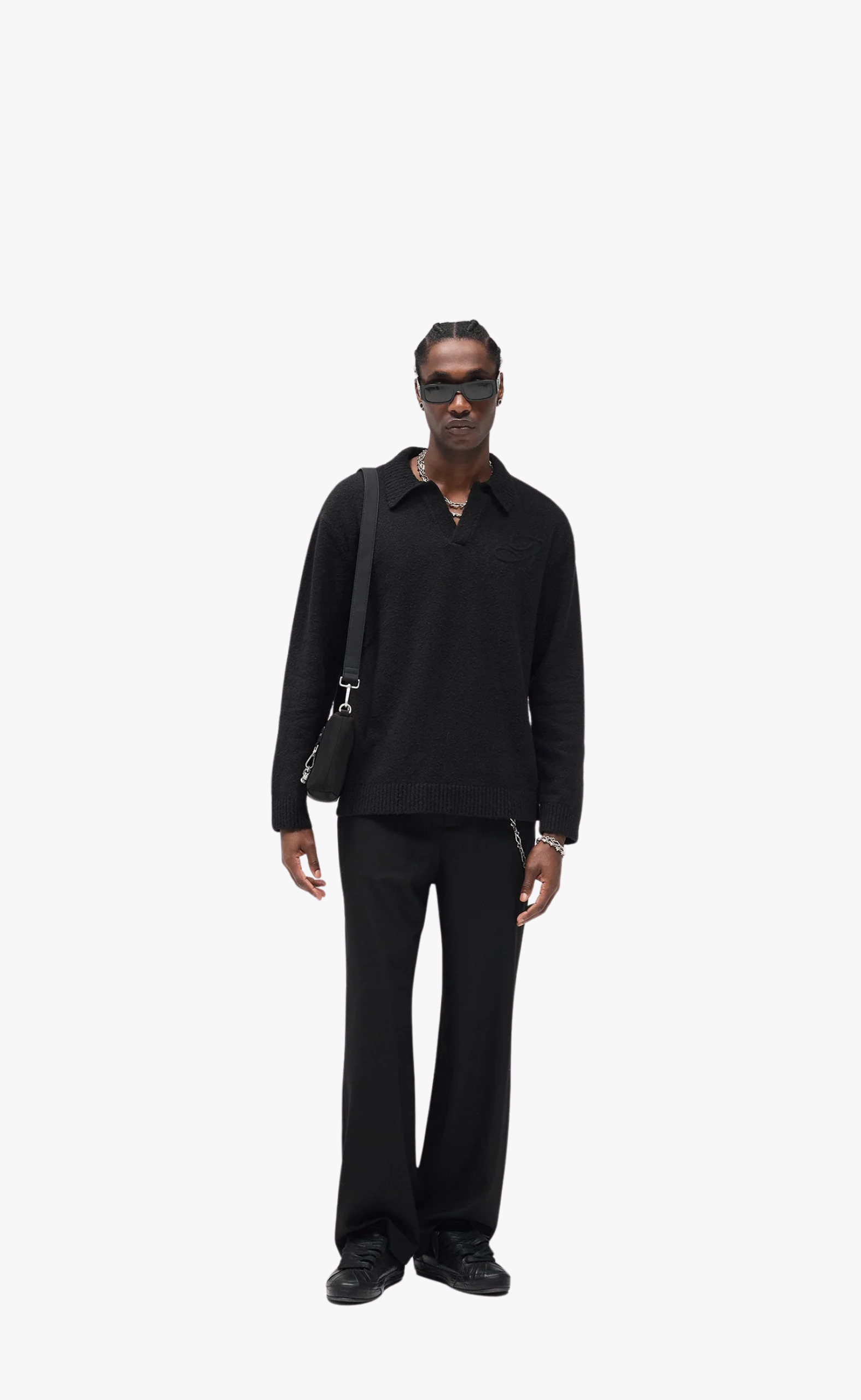 KNITTED POLO JET BLACK SWEATER