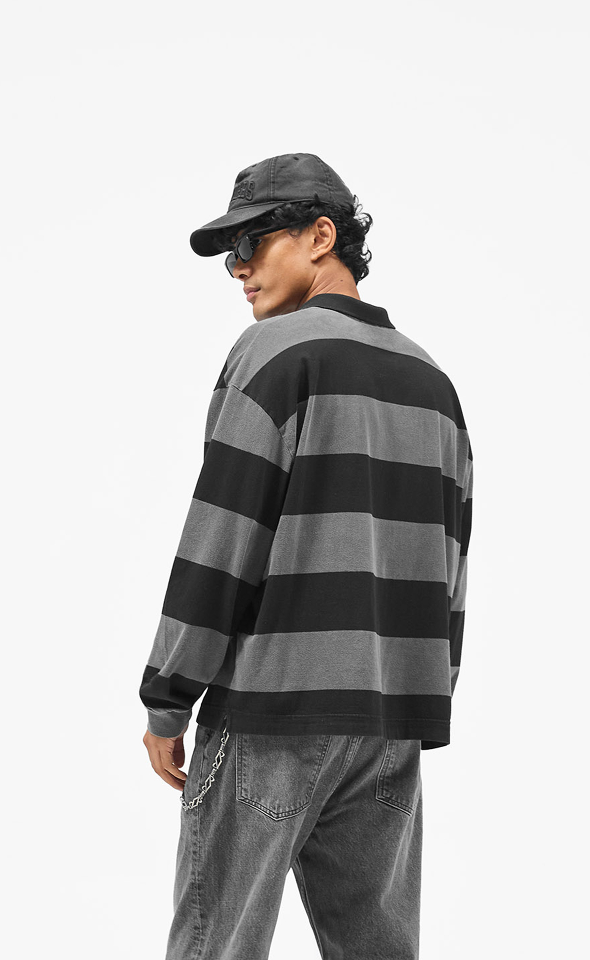 OWNERS RUGBY STRIPE POLO JET BLACK LONGSLEEVE
