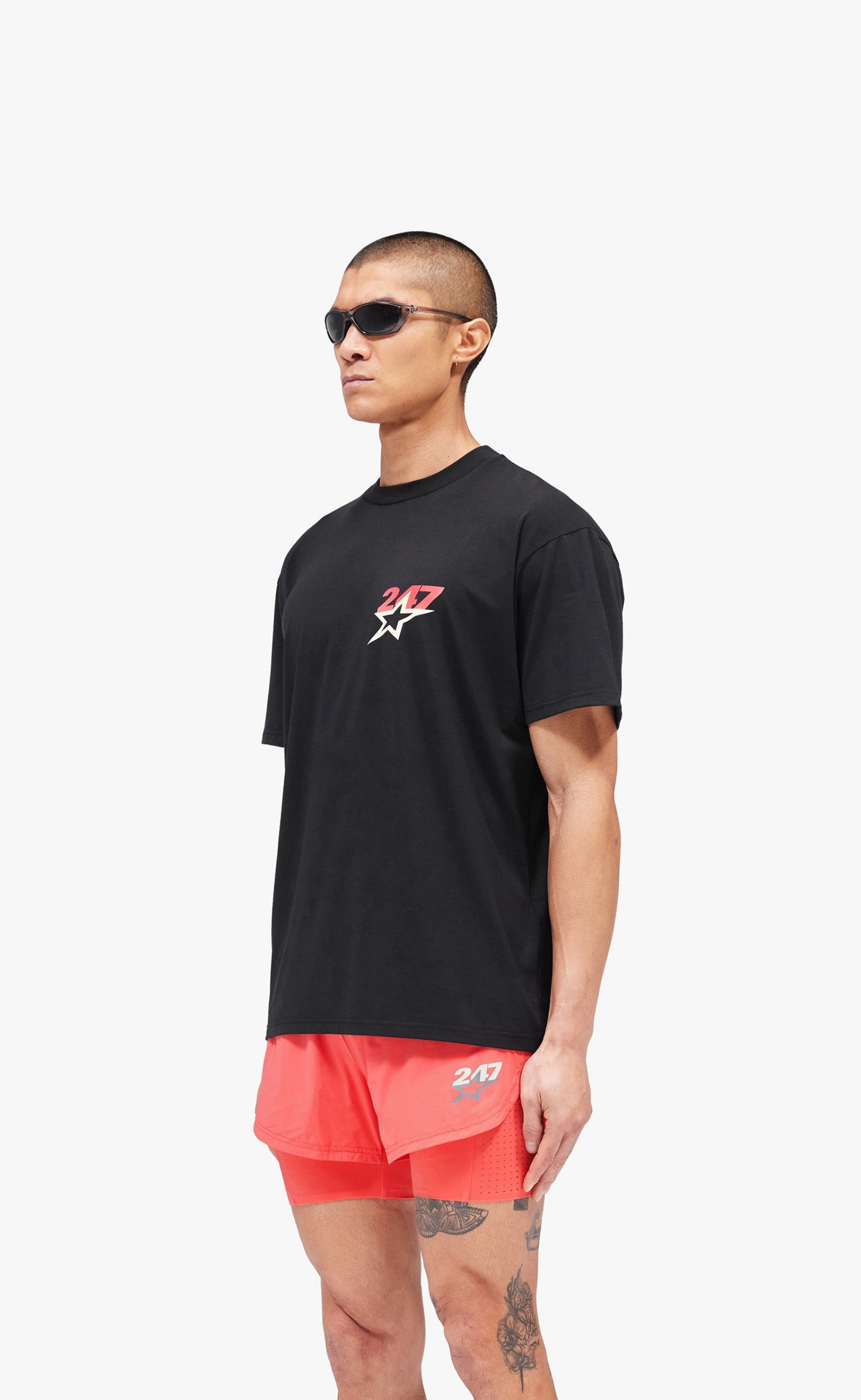 TEAM 247 STAR PRINT OVERSIZED JET BLACK T-SHIRT