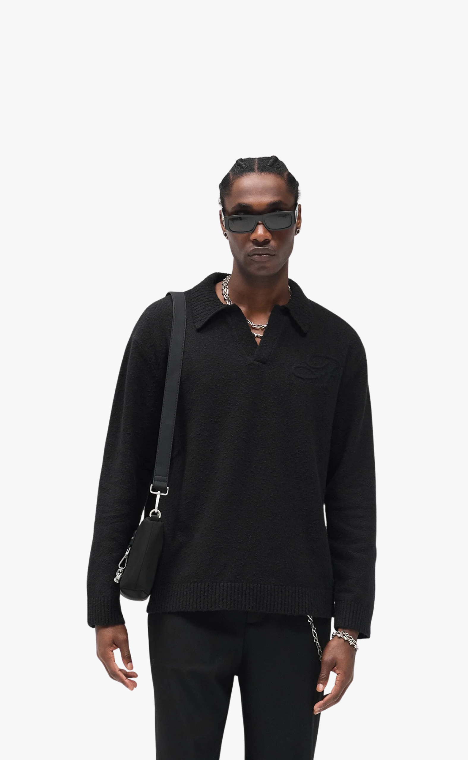 KNITTED POLO JET BLACK SWEATER