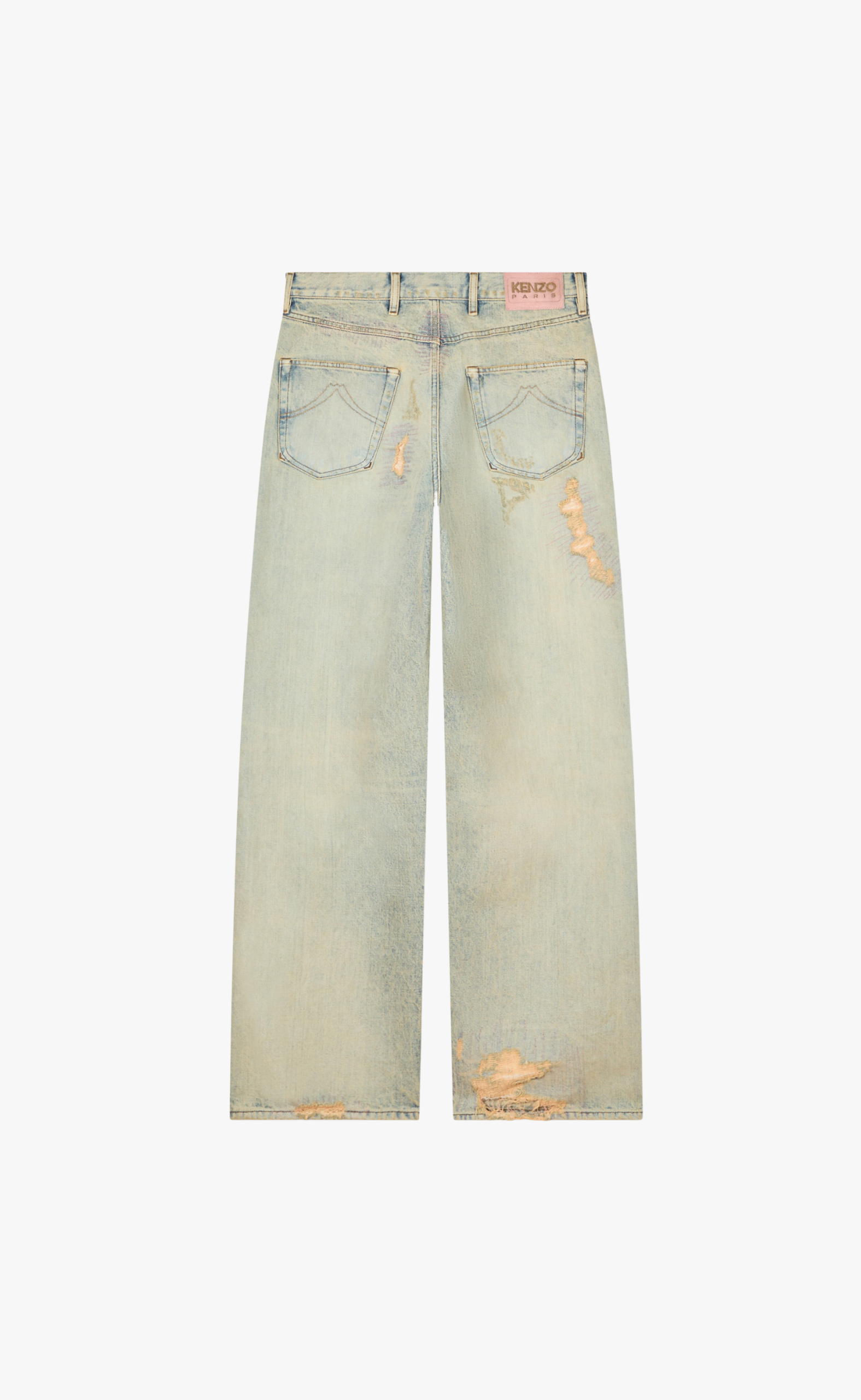 TURN UP WIDE FIT BLEACHED BLUE DENIM JEANS