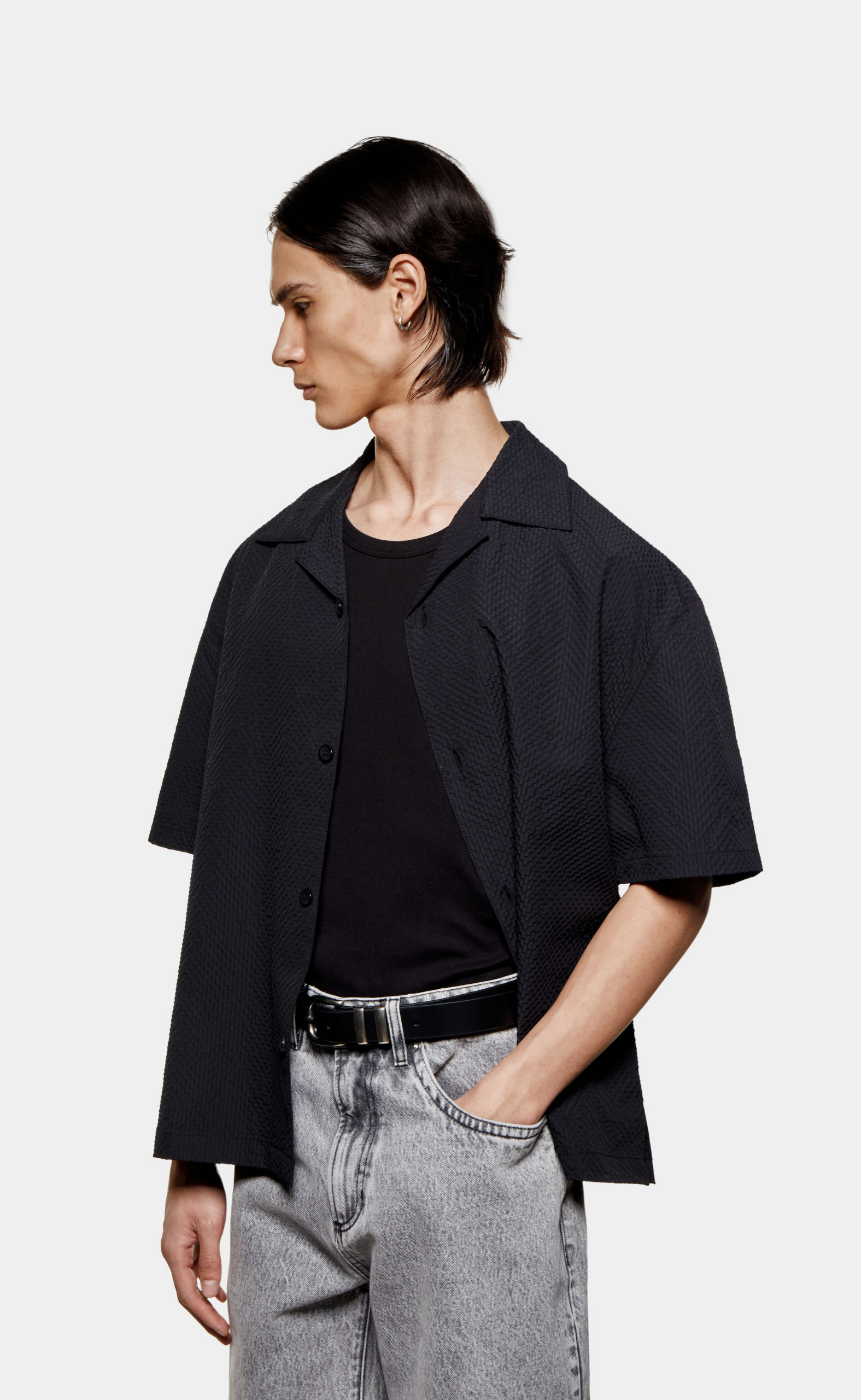 SEERSUCKER VACATION BLACK SHIRT