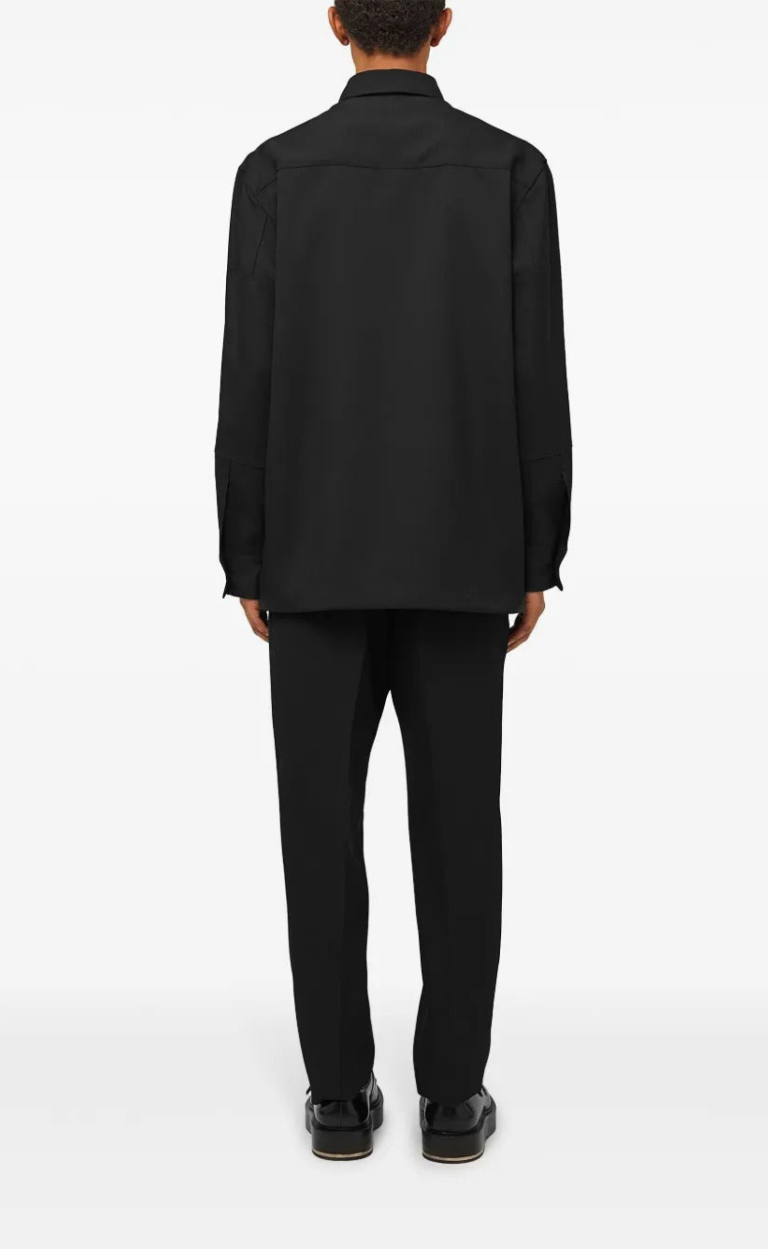 WOOL GABARDINE TAPERED RELAXED BLACK PANTS