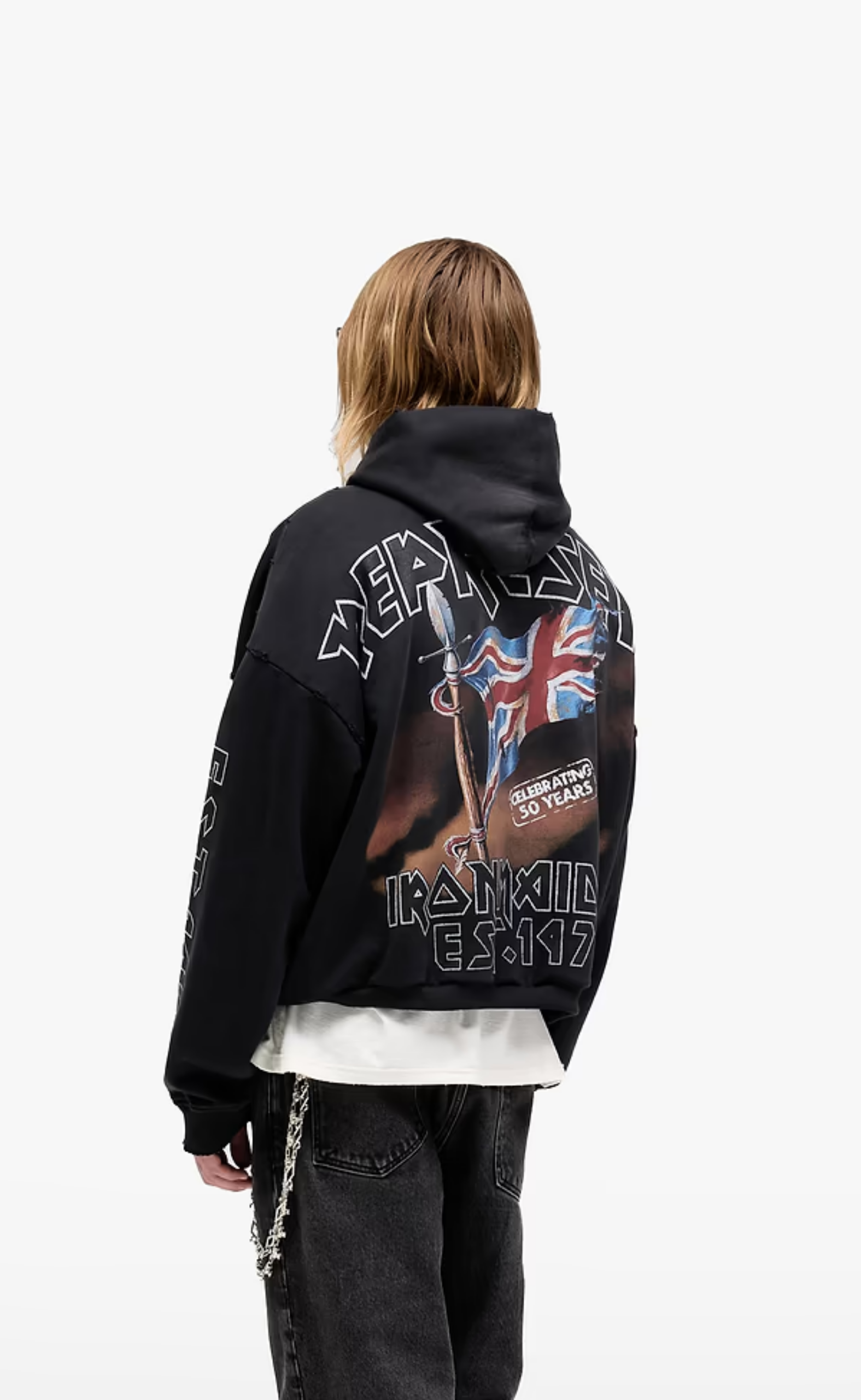IRON MAIDEN STEED STAINED BLACK HOODIE