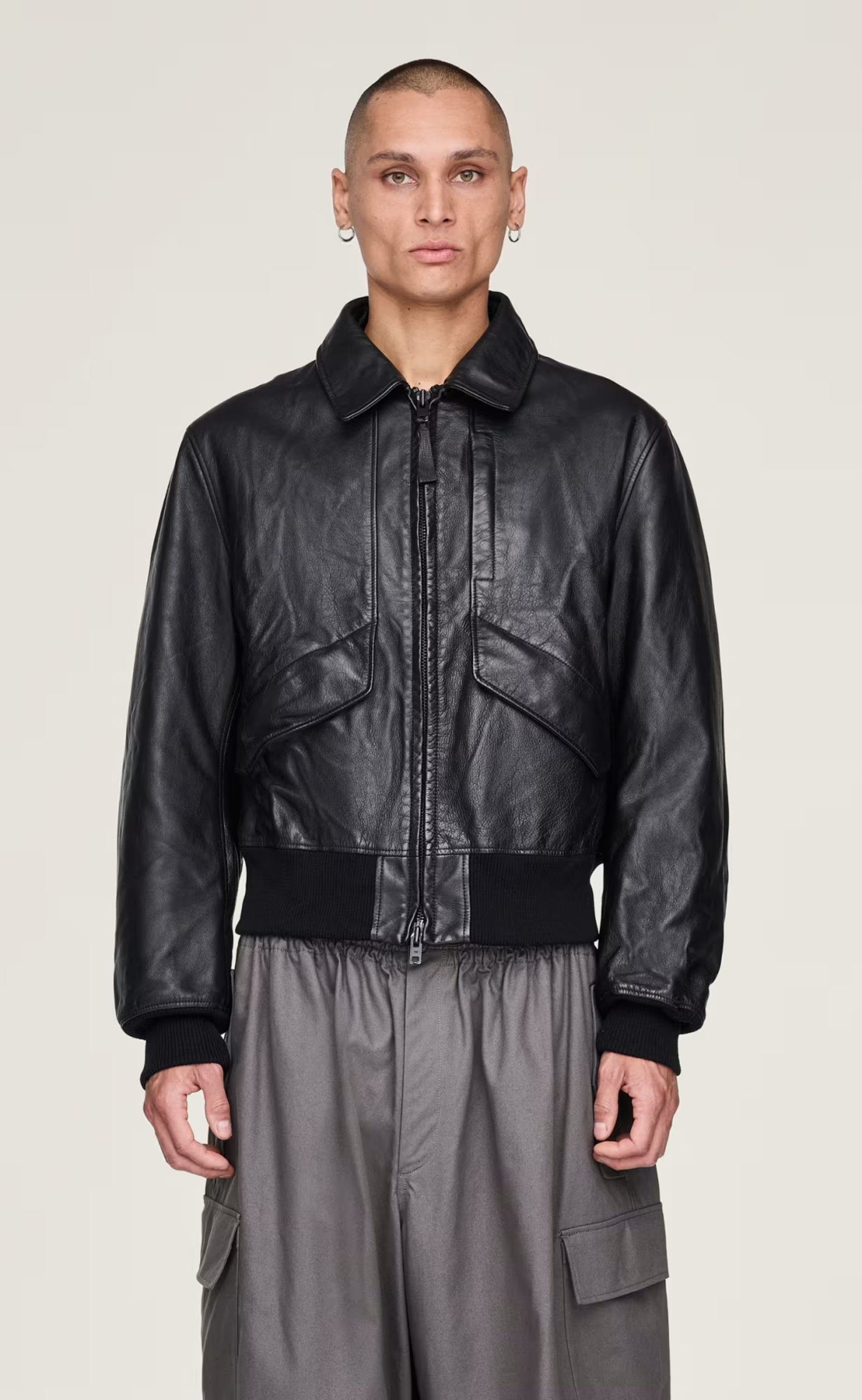 LEATHER BOMBER BLACK JACKET
