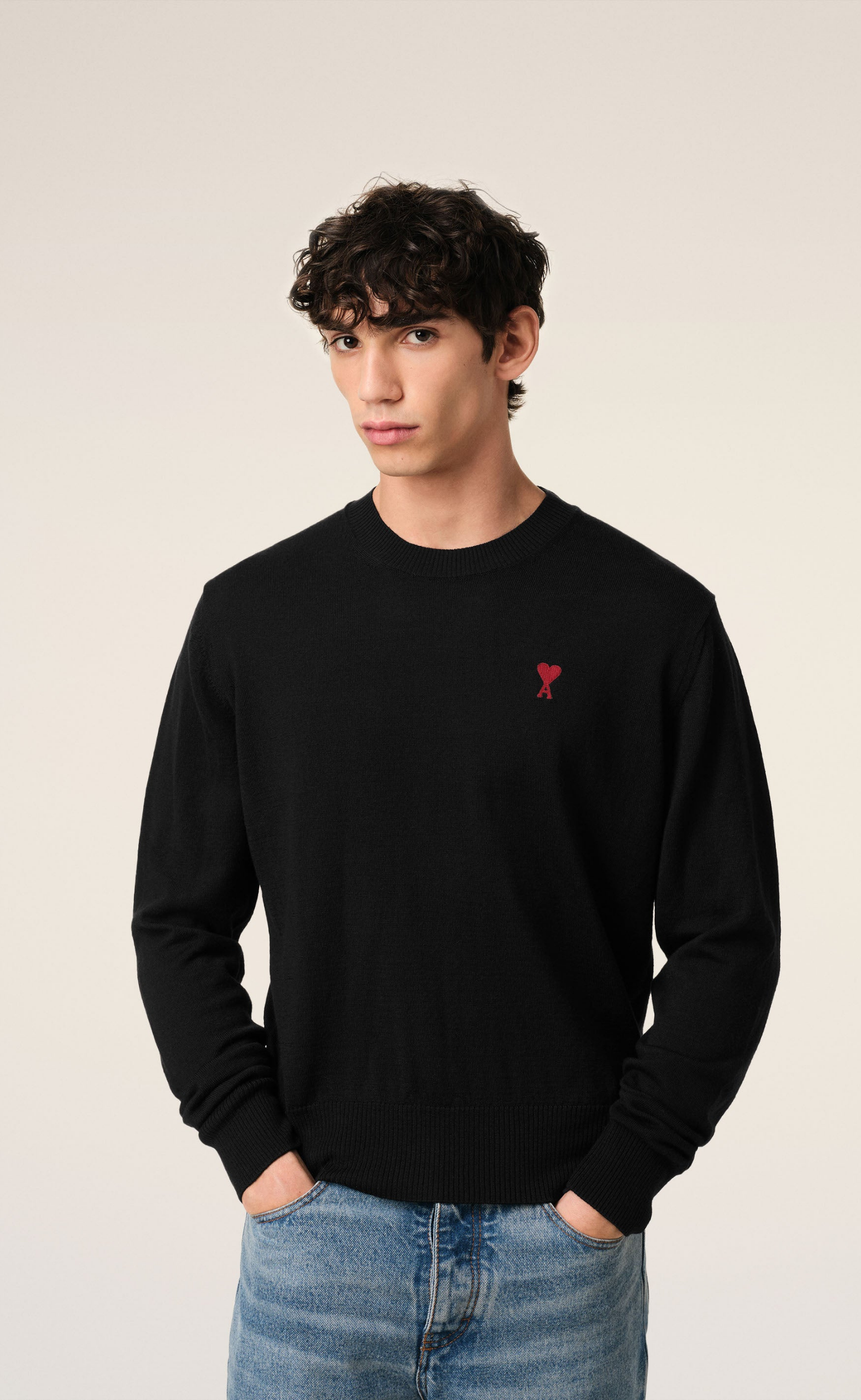 CONTRASTED AMI DE COEUR BLACK SWEATER
