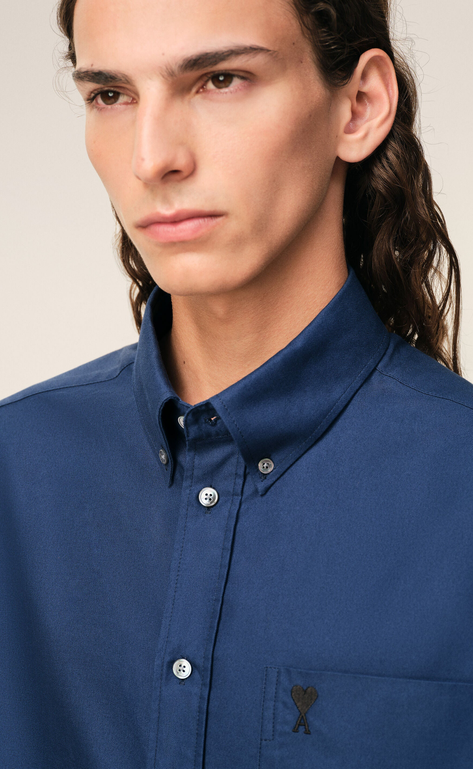BOXY EMBROIDERED AMI DE COEUR SHORT SLEEVED BLUE SHIRT