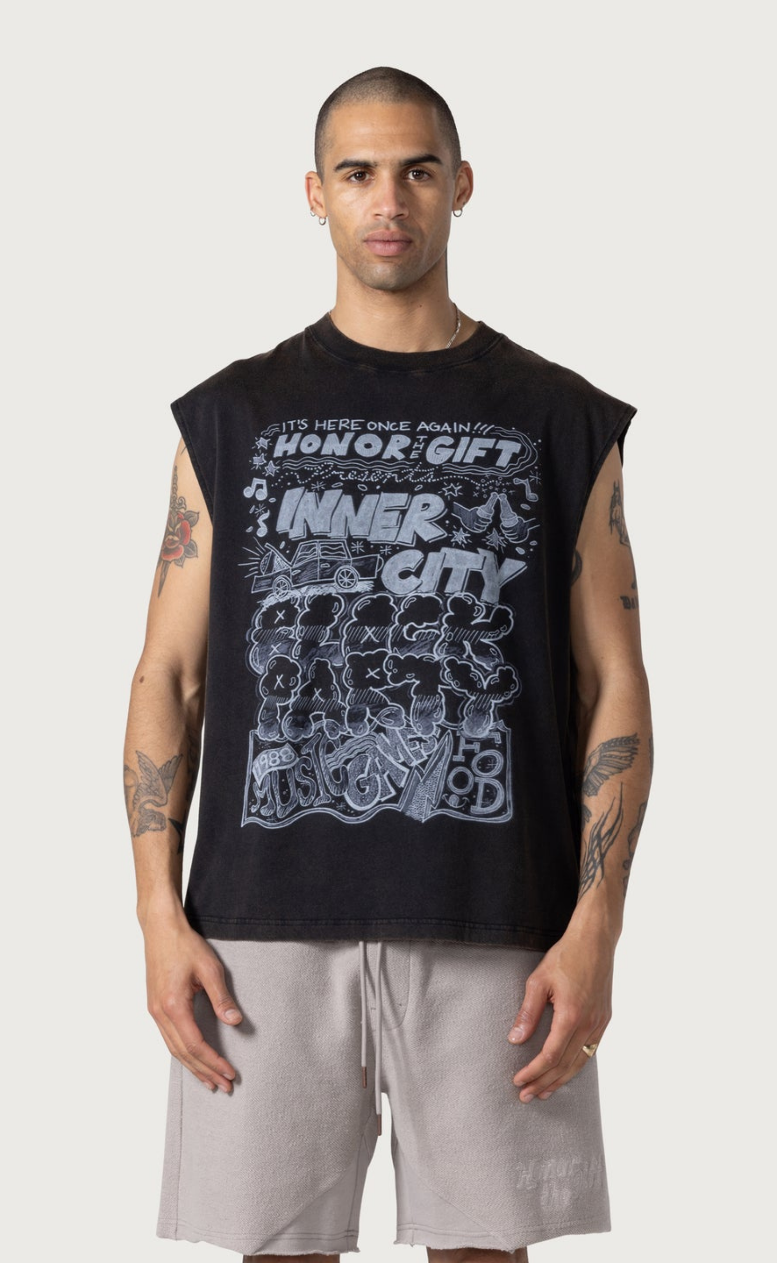 BLOCK PARTY CUT-OFF SLEEVELESS BLACK T-SHIRT