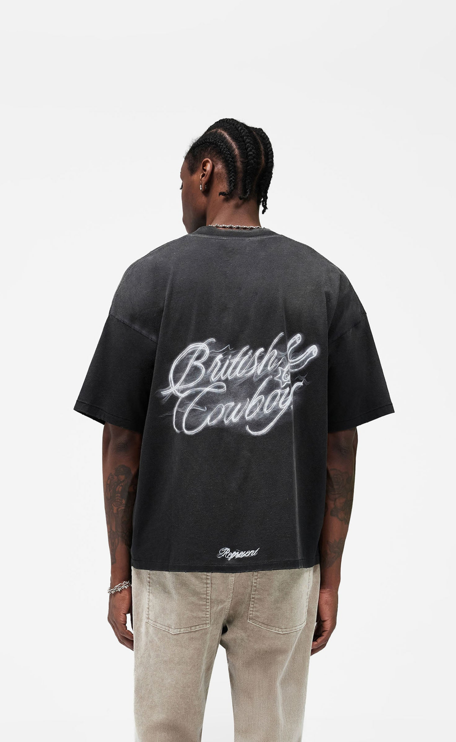 BRITISH COWBOYS STAINED BLACK T-SHIRT