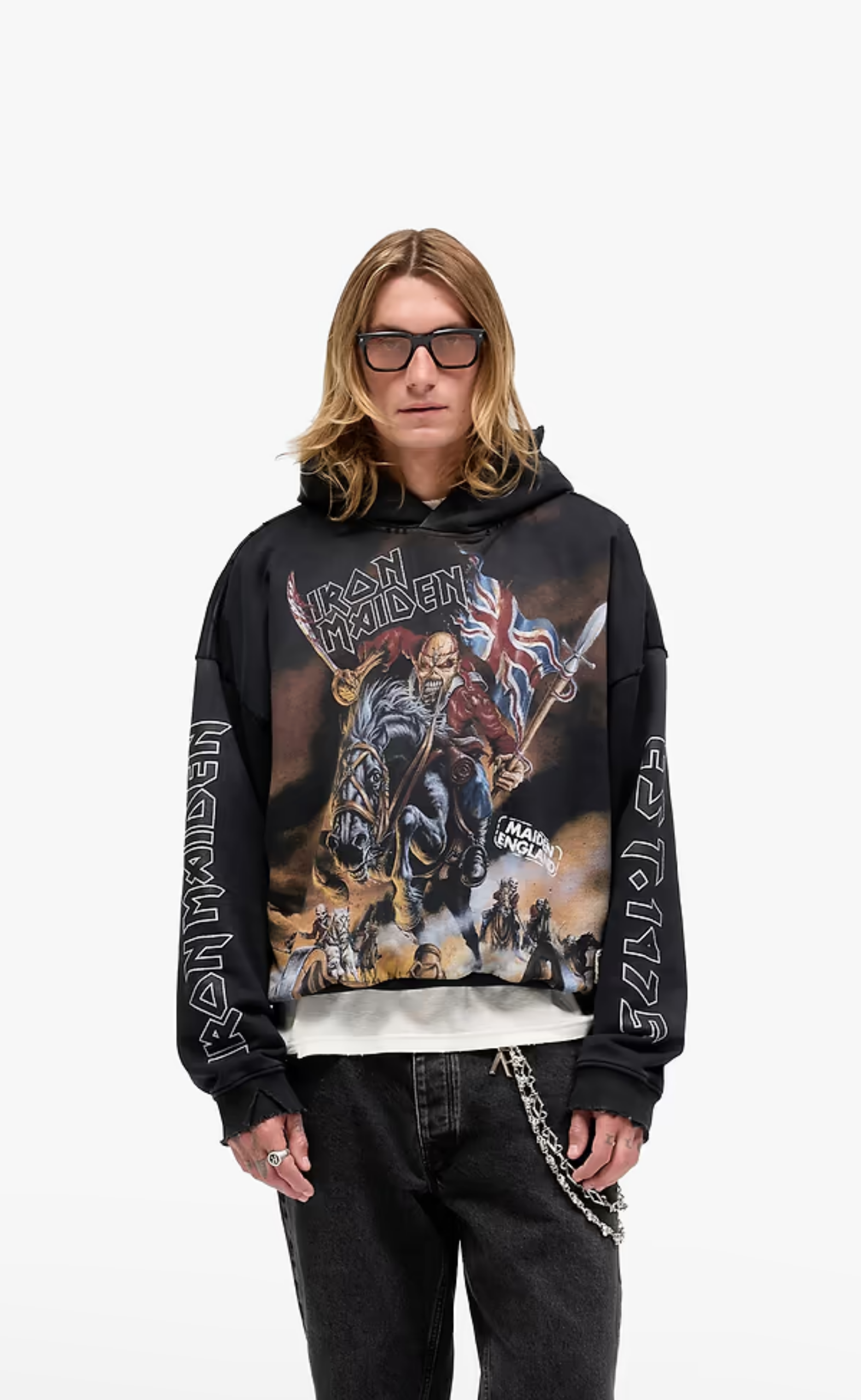 IRON MAIDEN STEED STAINED BLACK HOODIE
