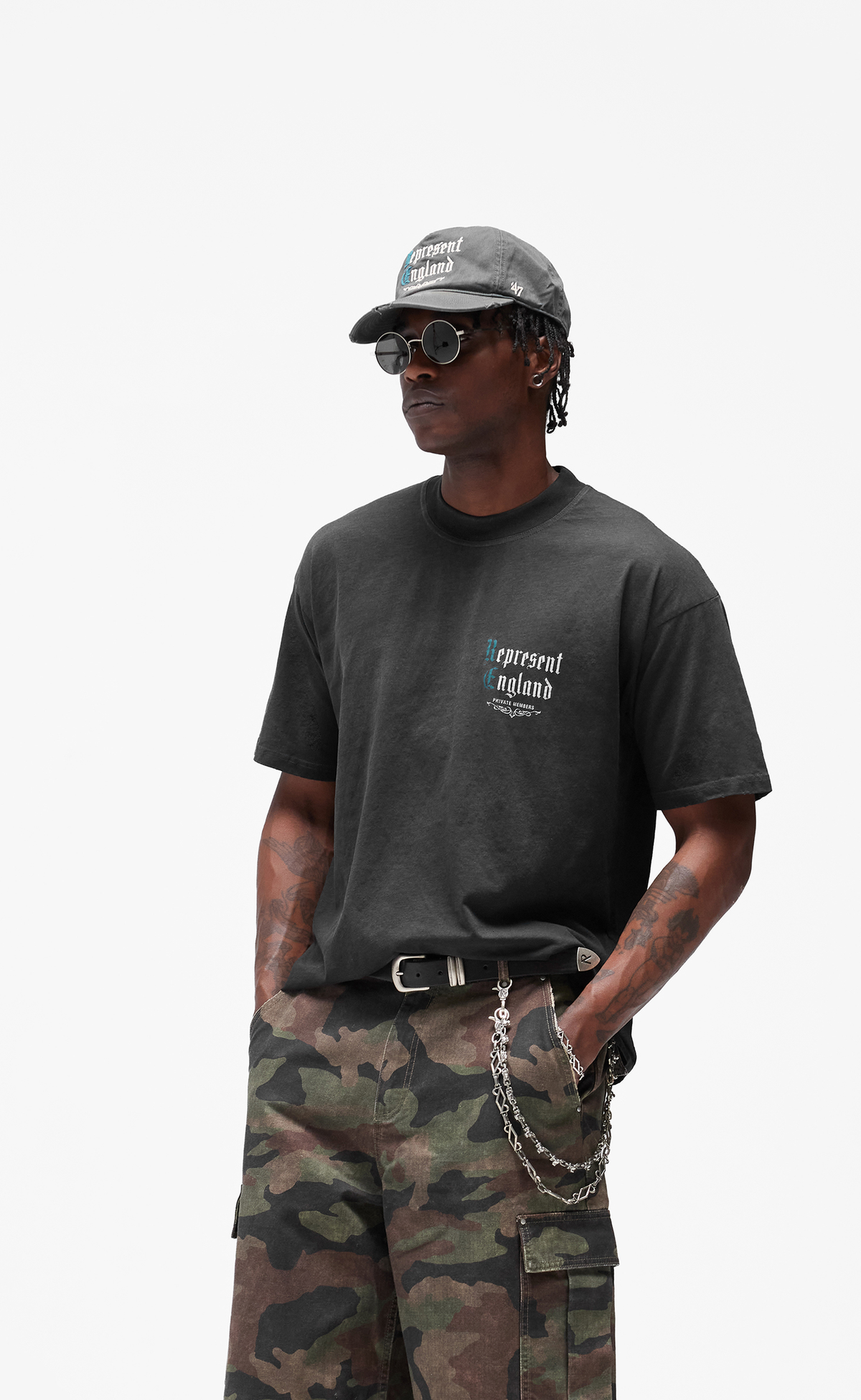 PRIVATE MEMBERS STAINED BLACK T-SHIRT