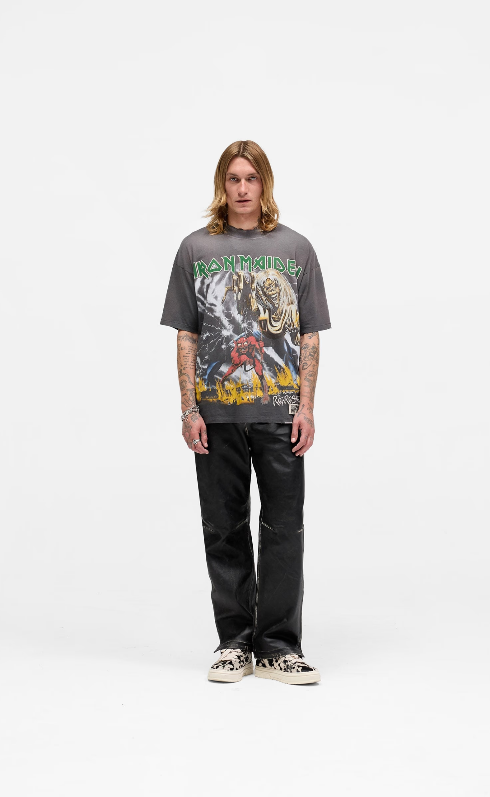 IRON MAIDEN X NUMBER OF BEAST SUNFADE GREY T-SHIRT