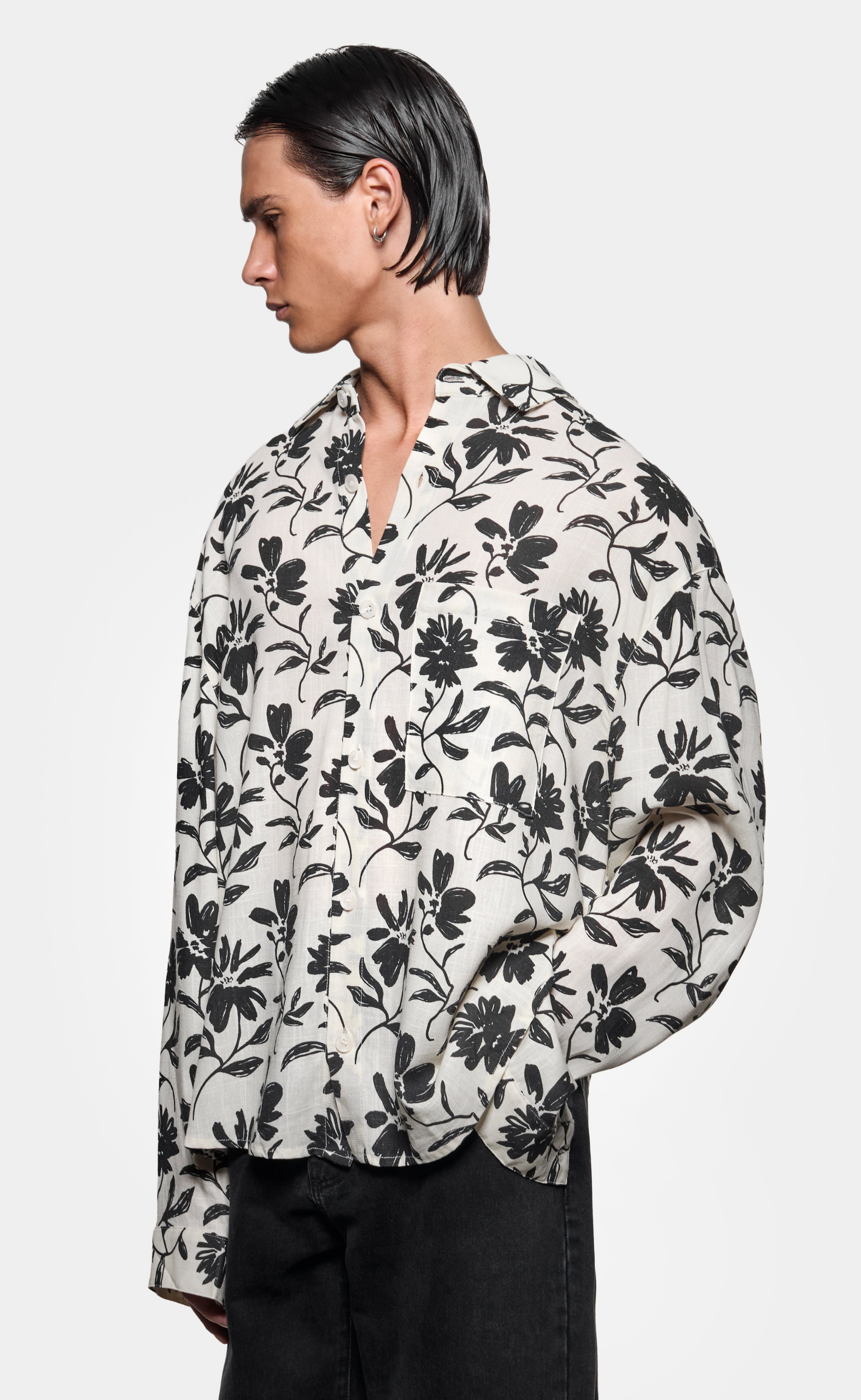 FLORAL LINEN BOX DRESS RAW SHIRT