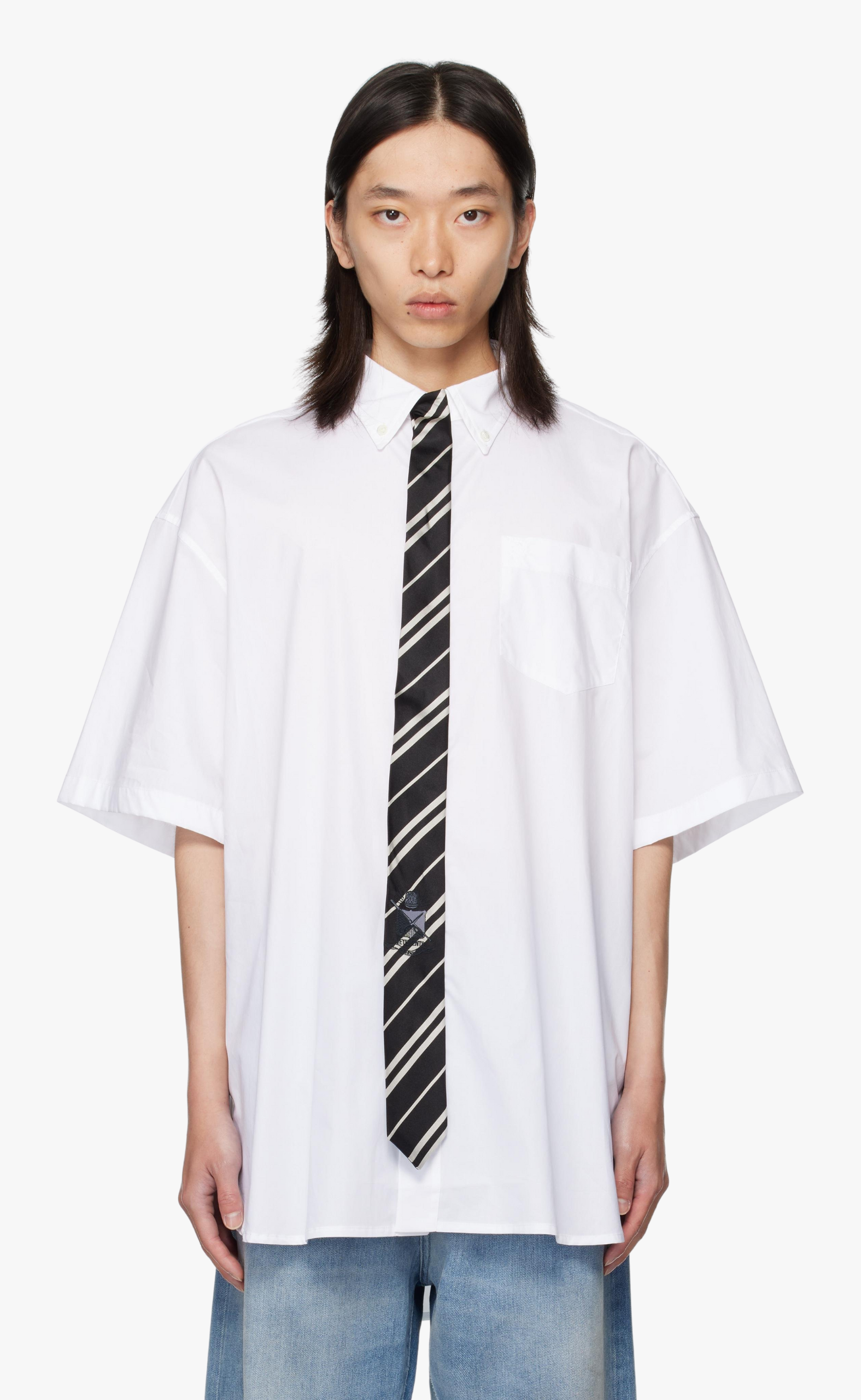 TIE SHORT-SLEEVE WHITE BLACK SHIRT