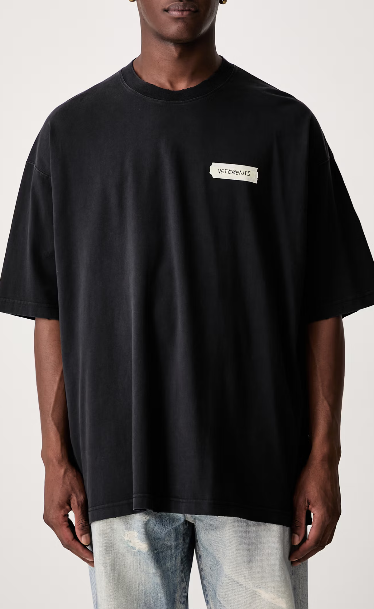 SCRIBBLED LOGO OVERSIZED WASHED BLACK T-SHIRT