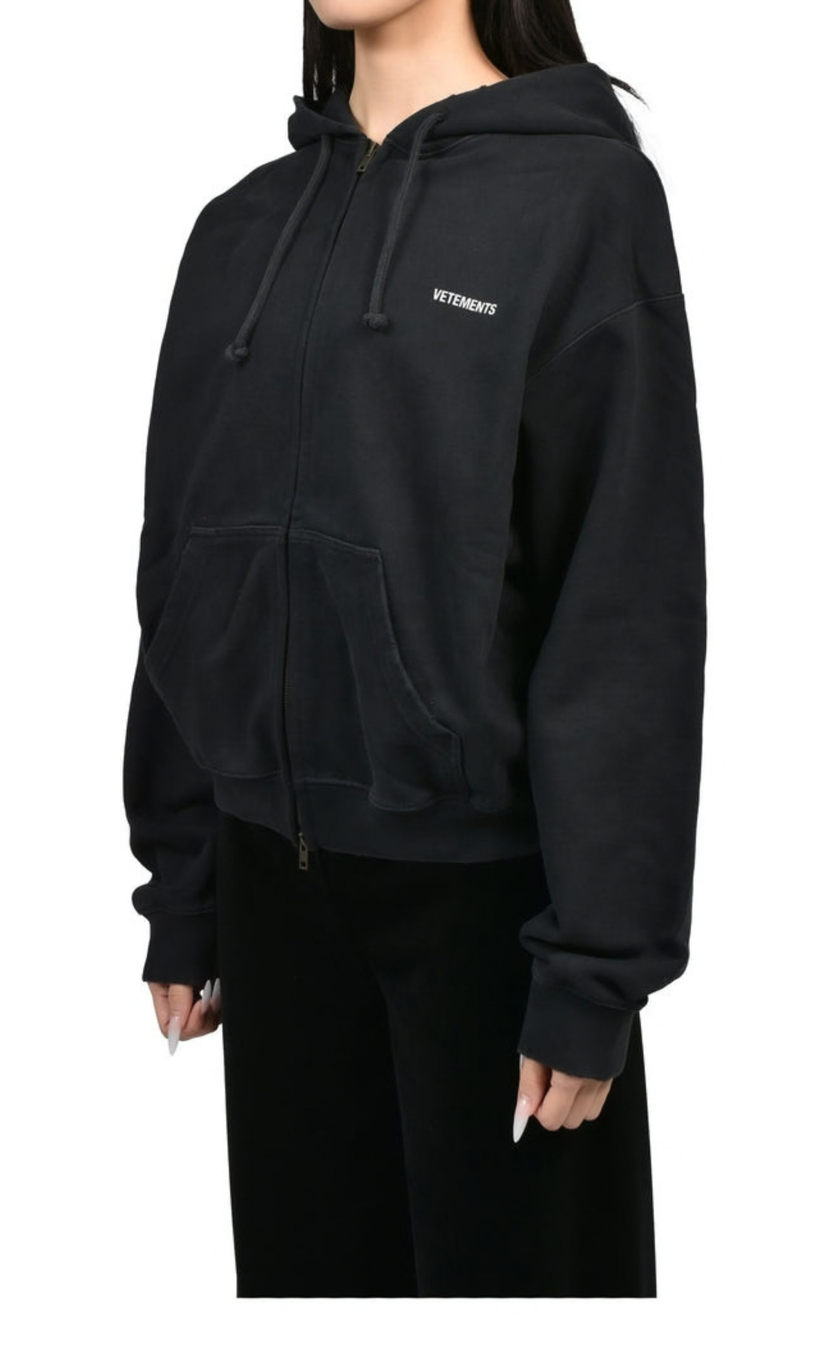 CLASSIC LOGO FITTED ZIP WASHED BLACK HOODIE