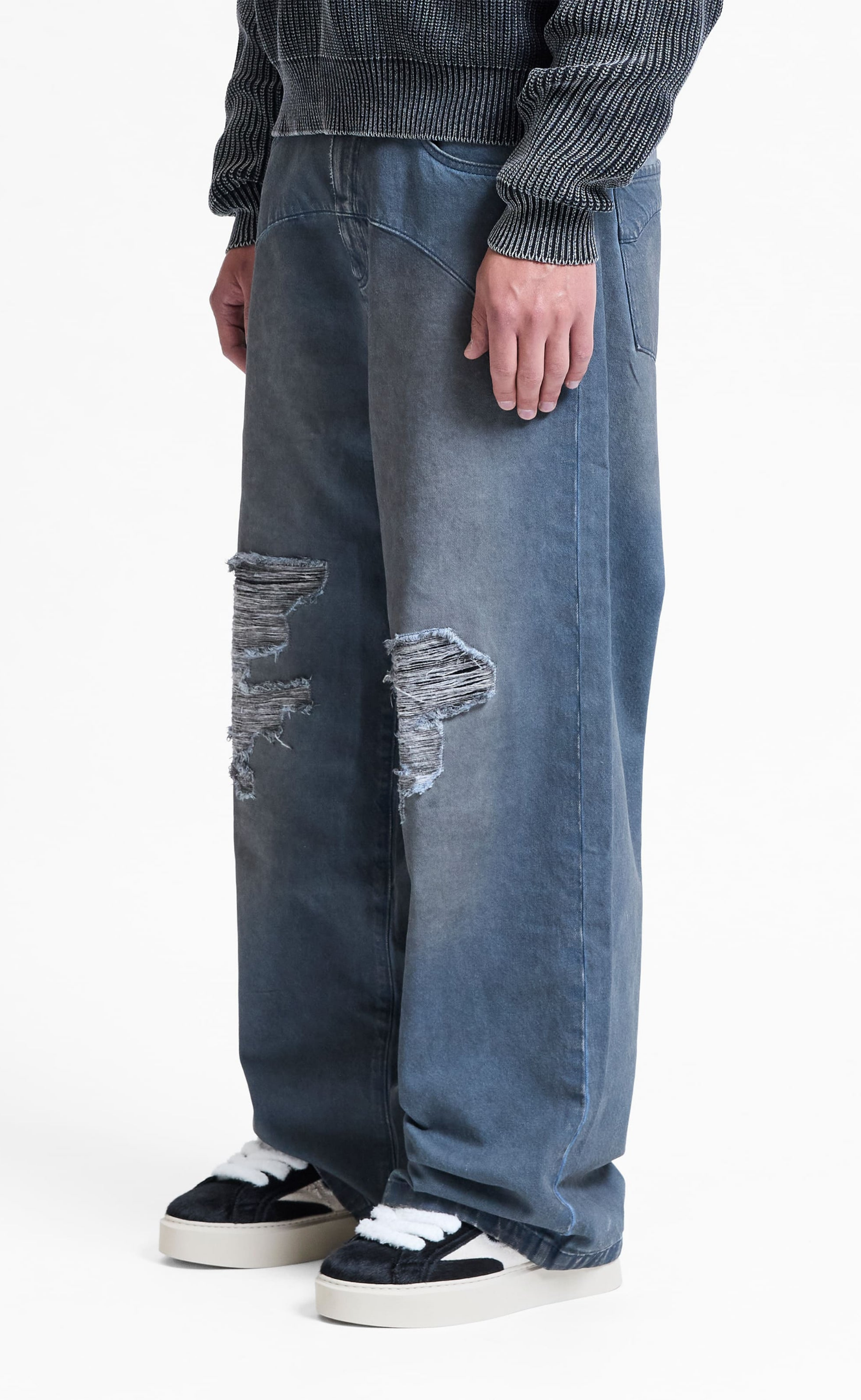 LE SCULPTE WAXED DENIM BLUE PANTS