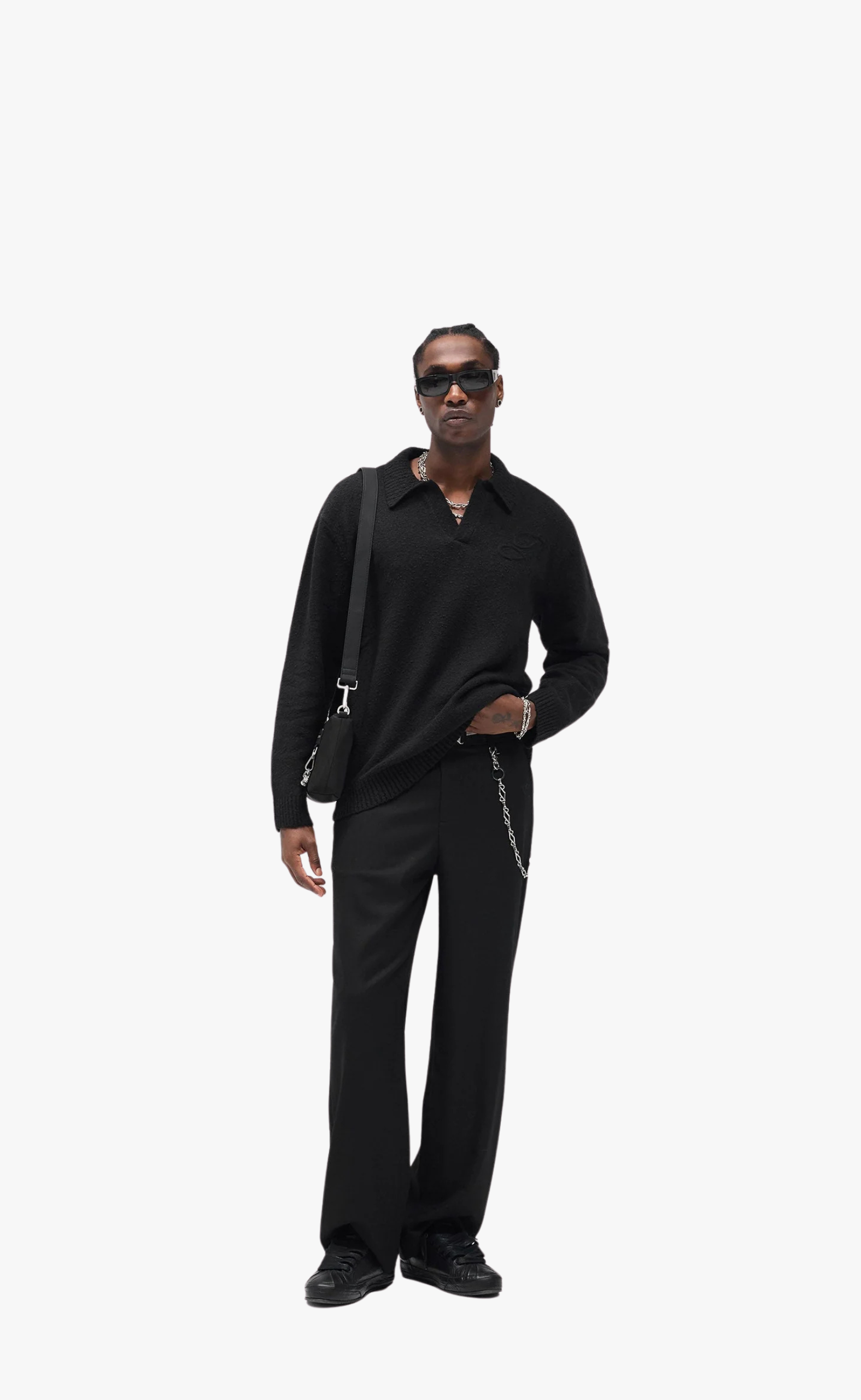 KNITTED POLO JET BLACK SWEATER