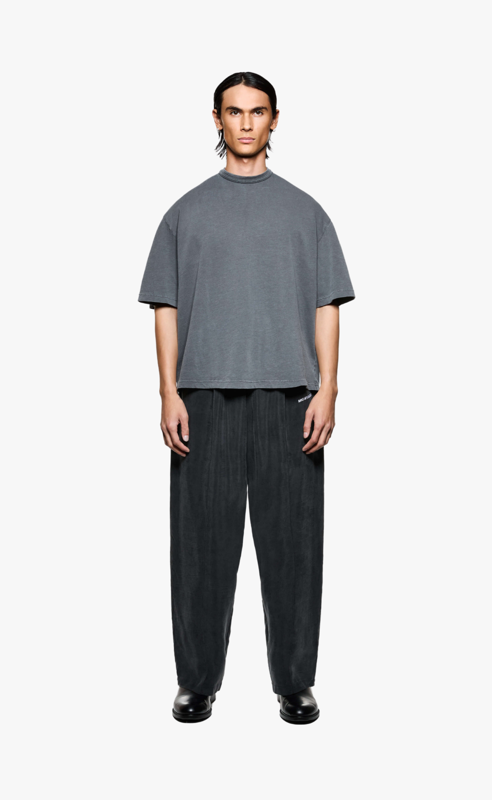 RIBBED CURPO WIDE LEG SUEDED BLACK PANTS