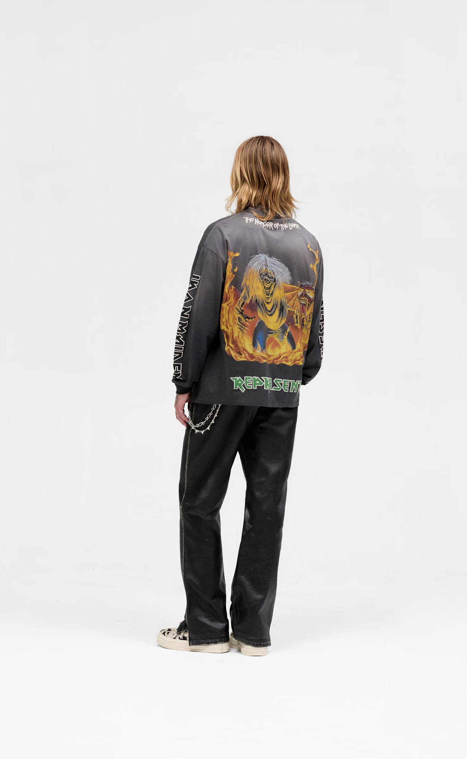IRON MAIDEN X NUMBER OF THE BEAST SUNFADE GREY LONGSLEEVE