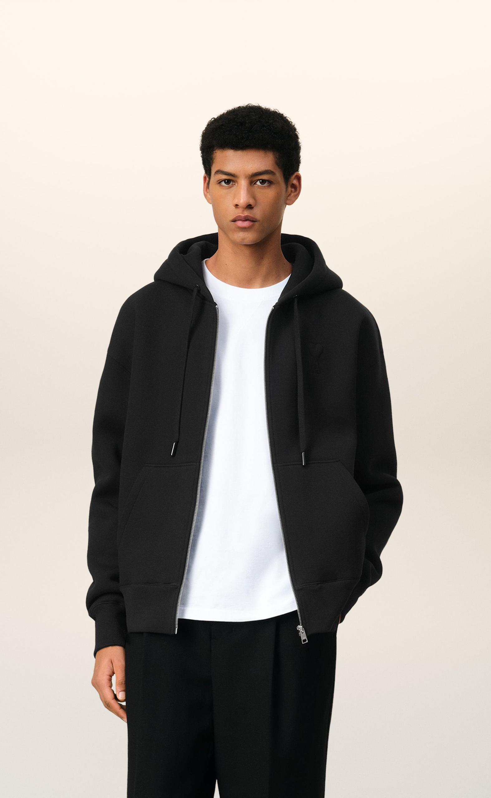 SMALL EMBOSSED ADC ZIP BLACK HOODIE