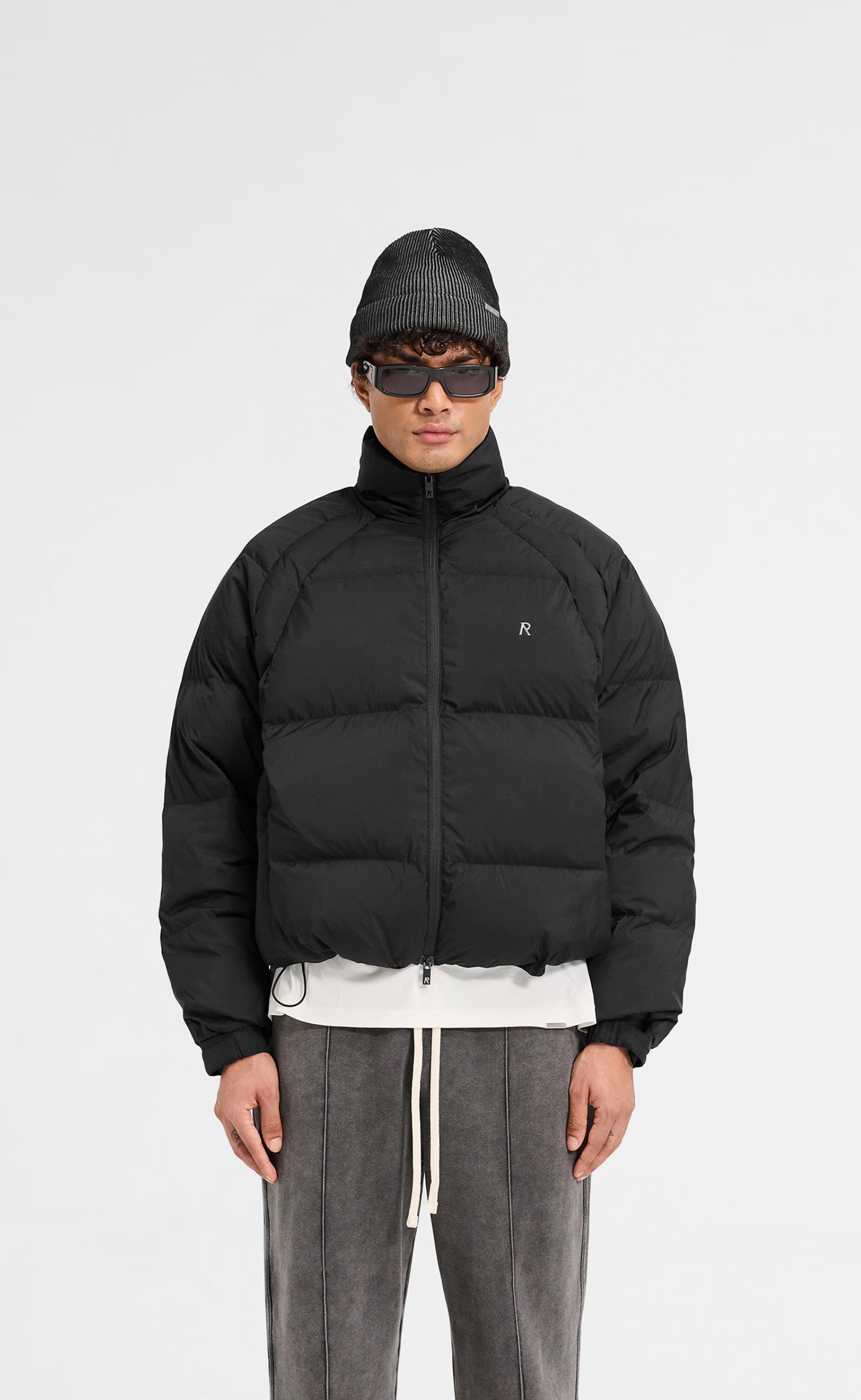 FUNNEL NECK PUFFER BLACK JACKET