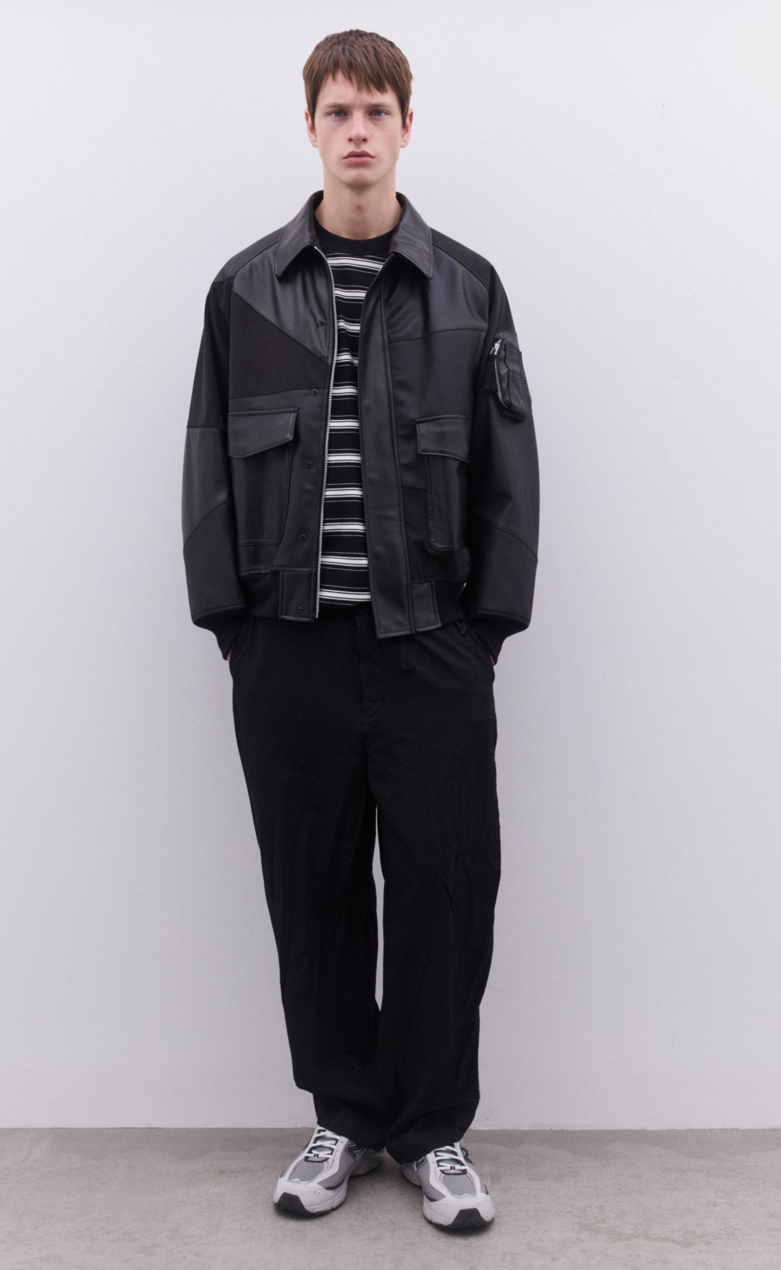 PATCHWORK BOMBER BLACK JACKET