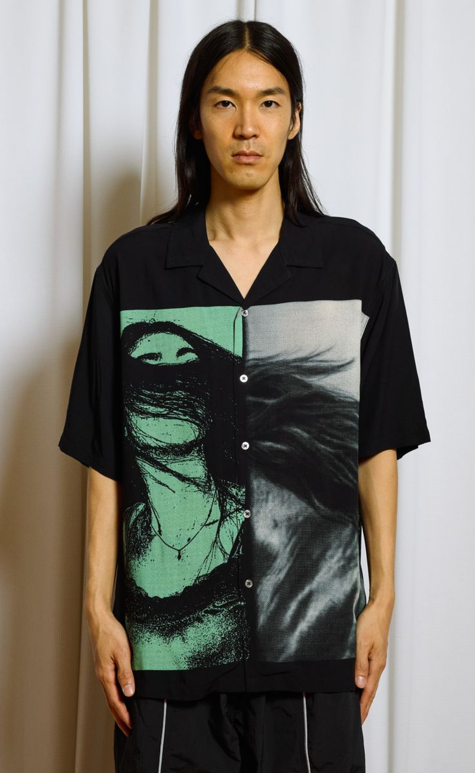 HORSE HAIR BUTTON UP BLACK SHIRT