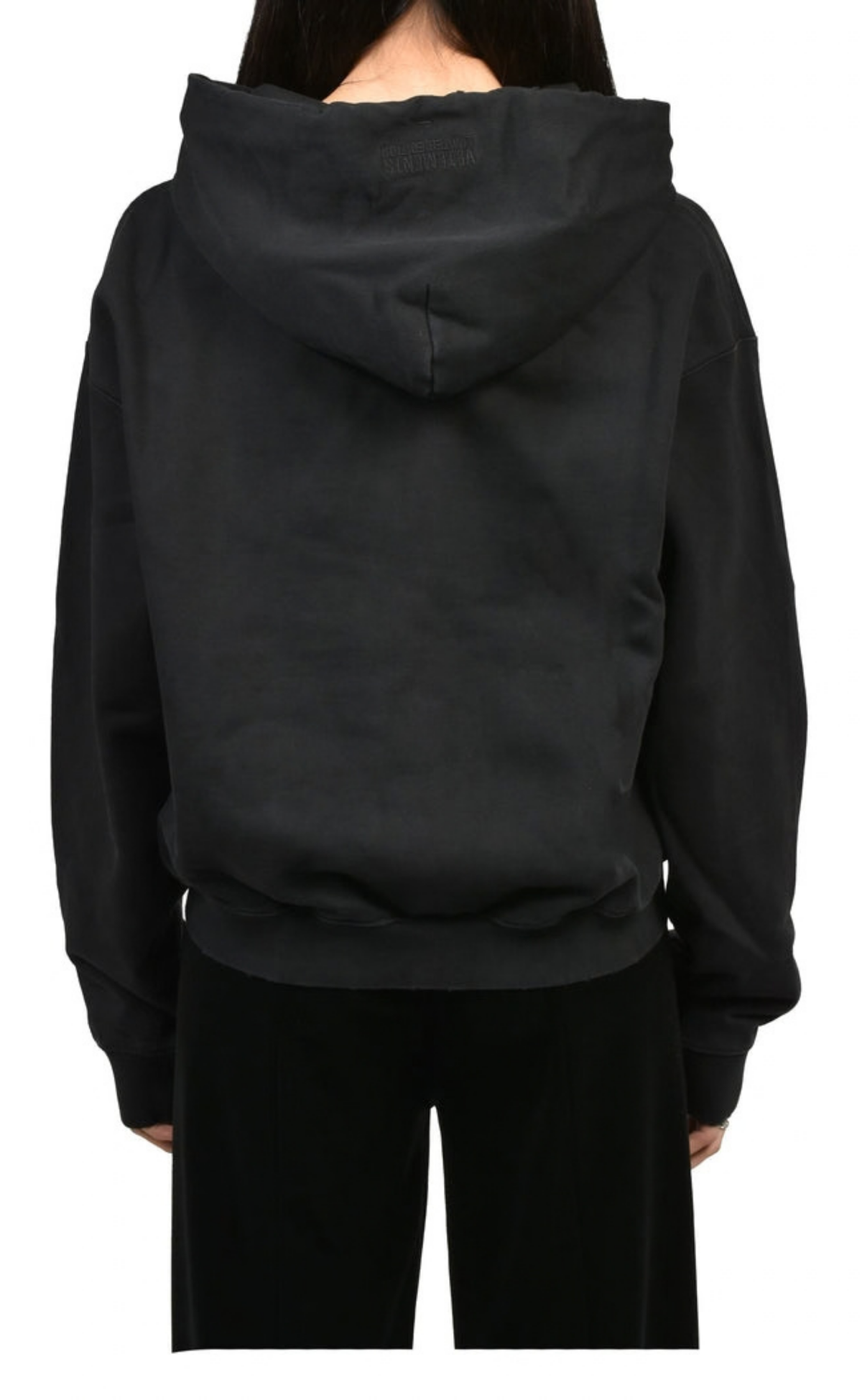 CLASSIC LOGO FITTED ZIP WASHED BLACK HOODIE