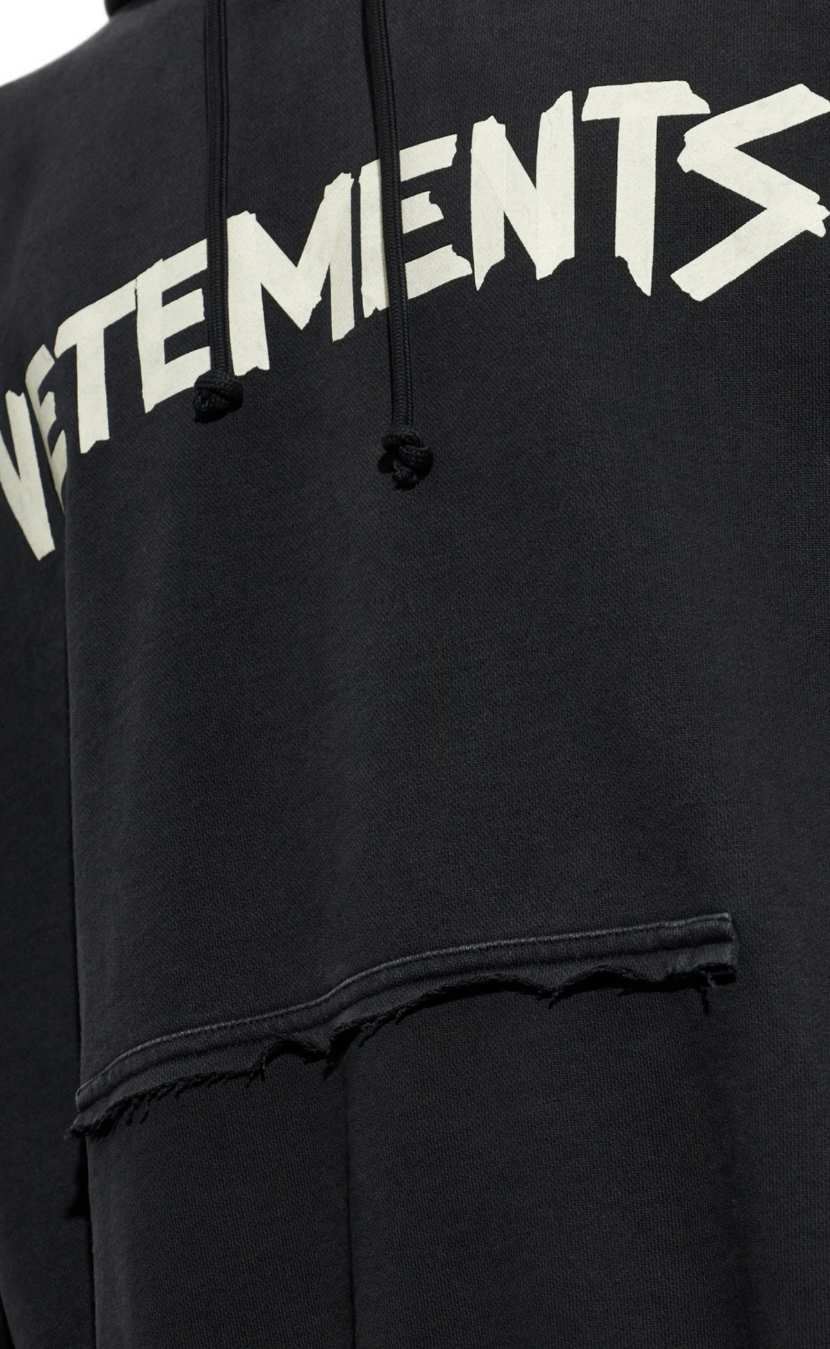 TAPE LOGO DESTROYED FADED BLACK HOODIE