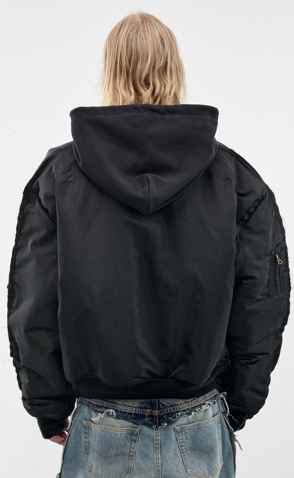 RECONSTRUCTED BOMBER BLACK JACKET