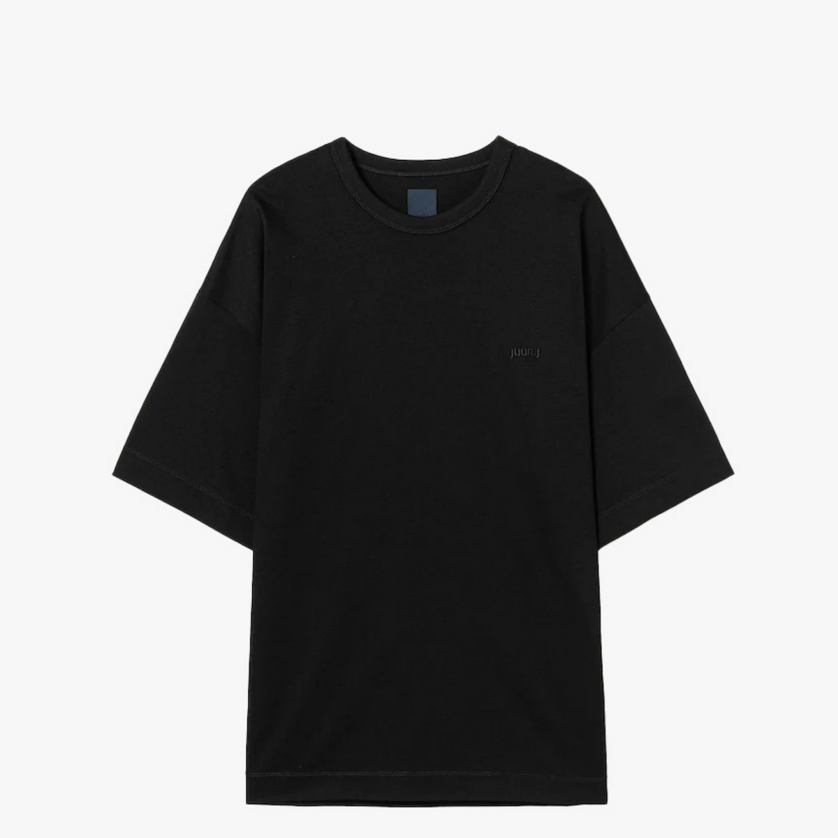 SEMI-OVER FIT GRAPHIC EMBROIDERED BLACK T-SHIRT