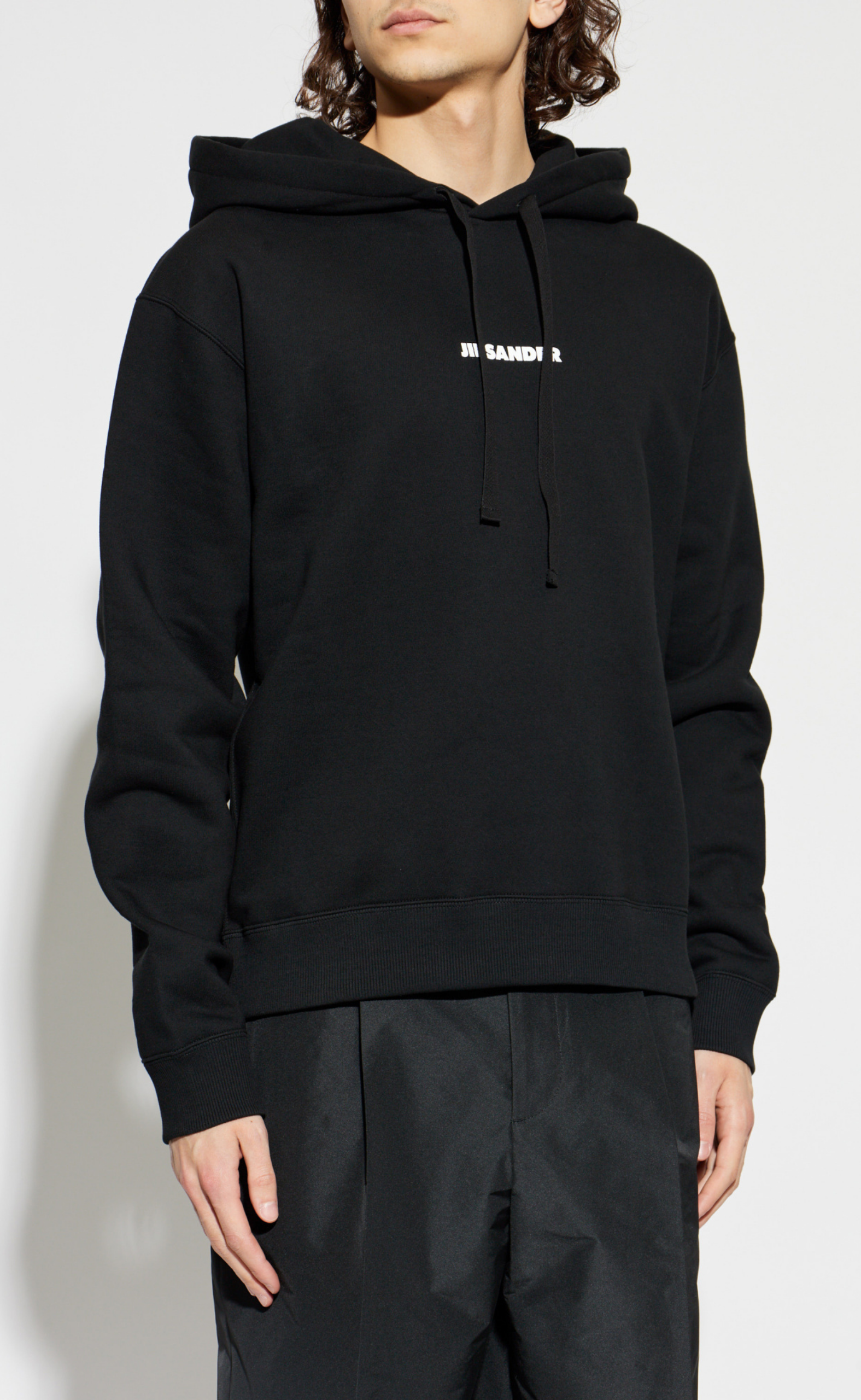 JIL SANDER COTTON LOGO PRINT BLACK HOODIE