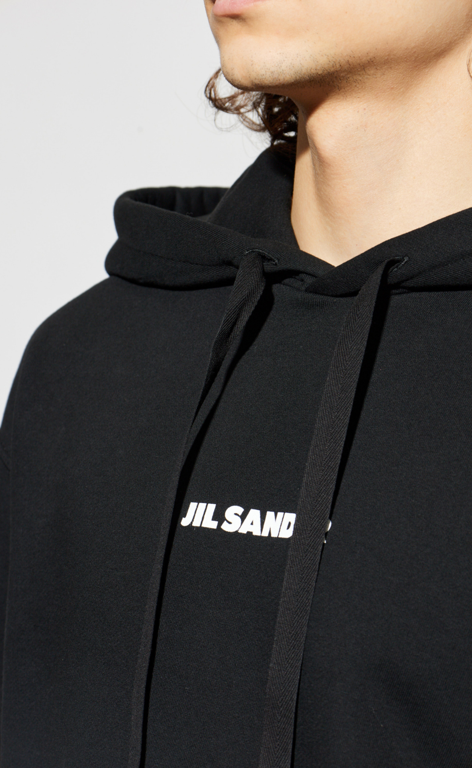JIL SANDER COTTON LOGO PRINT BLACK HOODIE