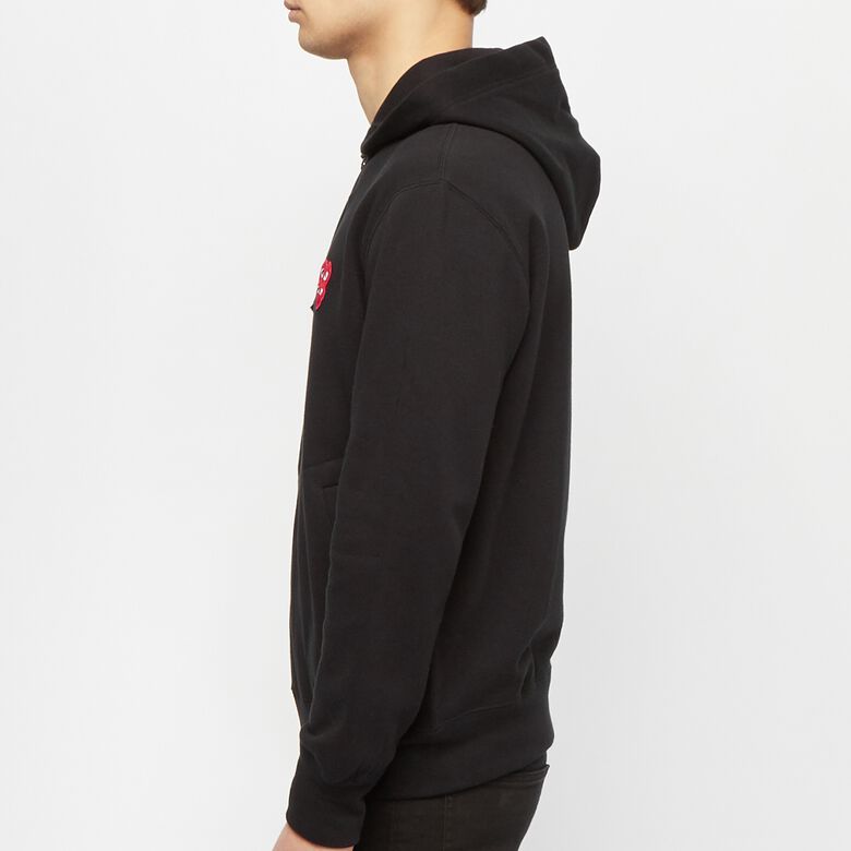 Play Comme des Garçons Hooded Sweatshirt with Double Red Heart - Black