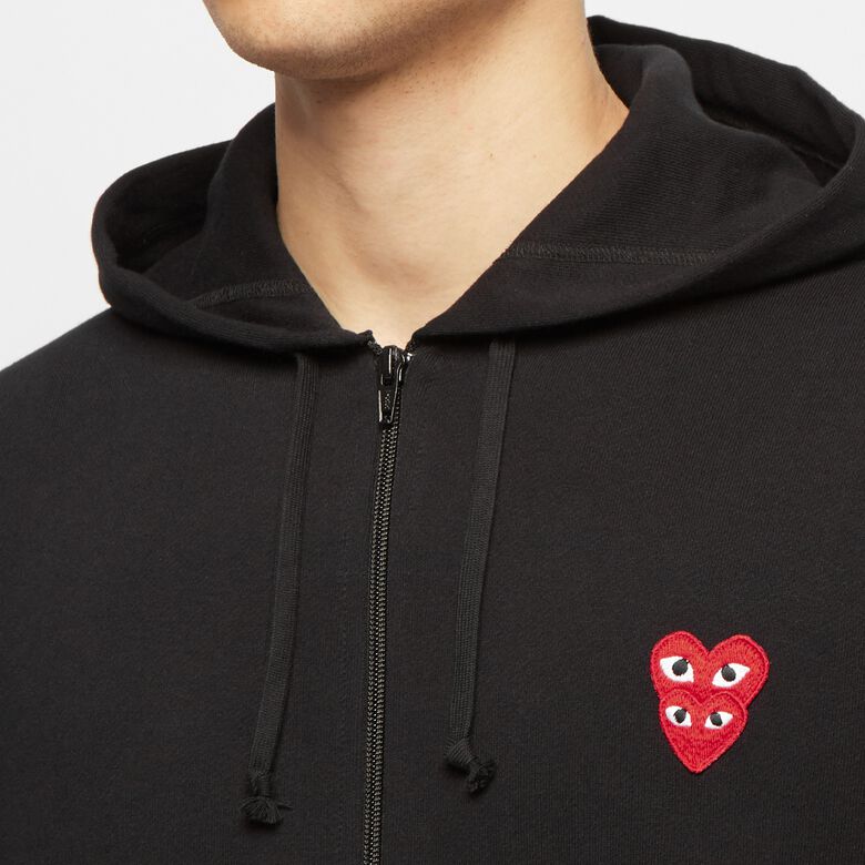 Play Comme des Garçons Hooded Sweatshirt with Double Red Heart - Black