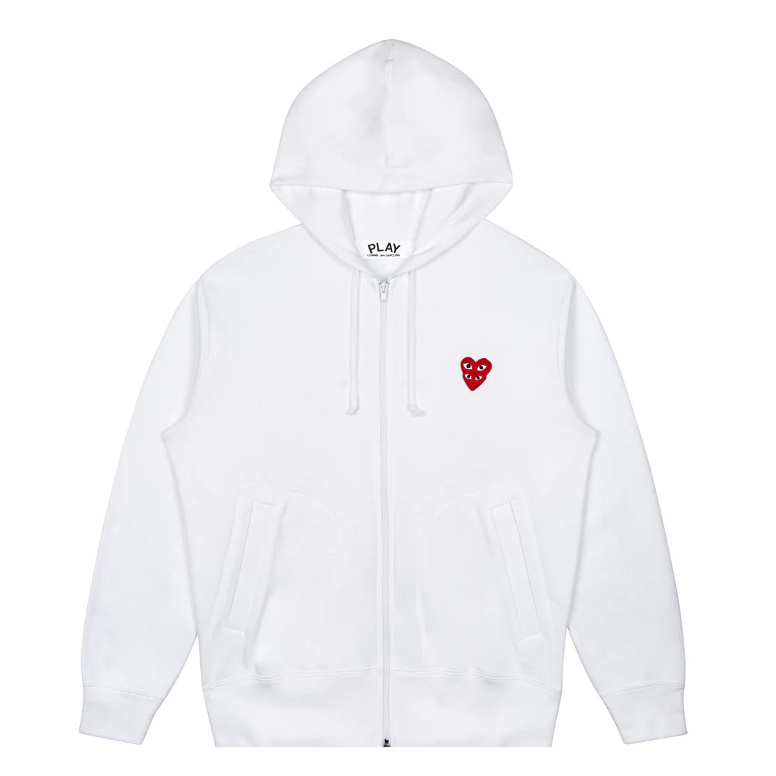 Play Comme des Garçons Hooded Sweatshirt with Double Red Heart - White