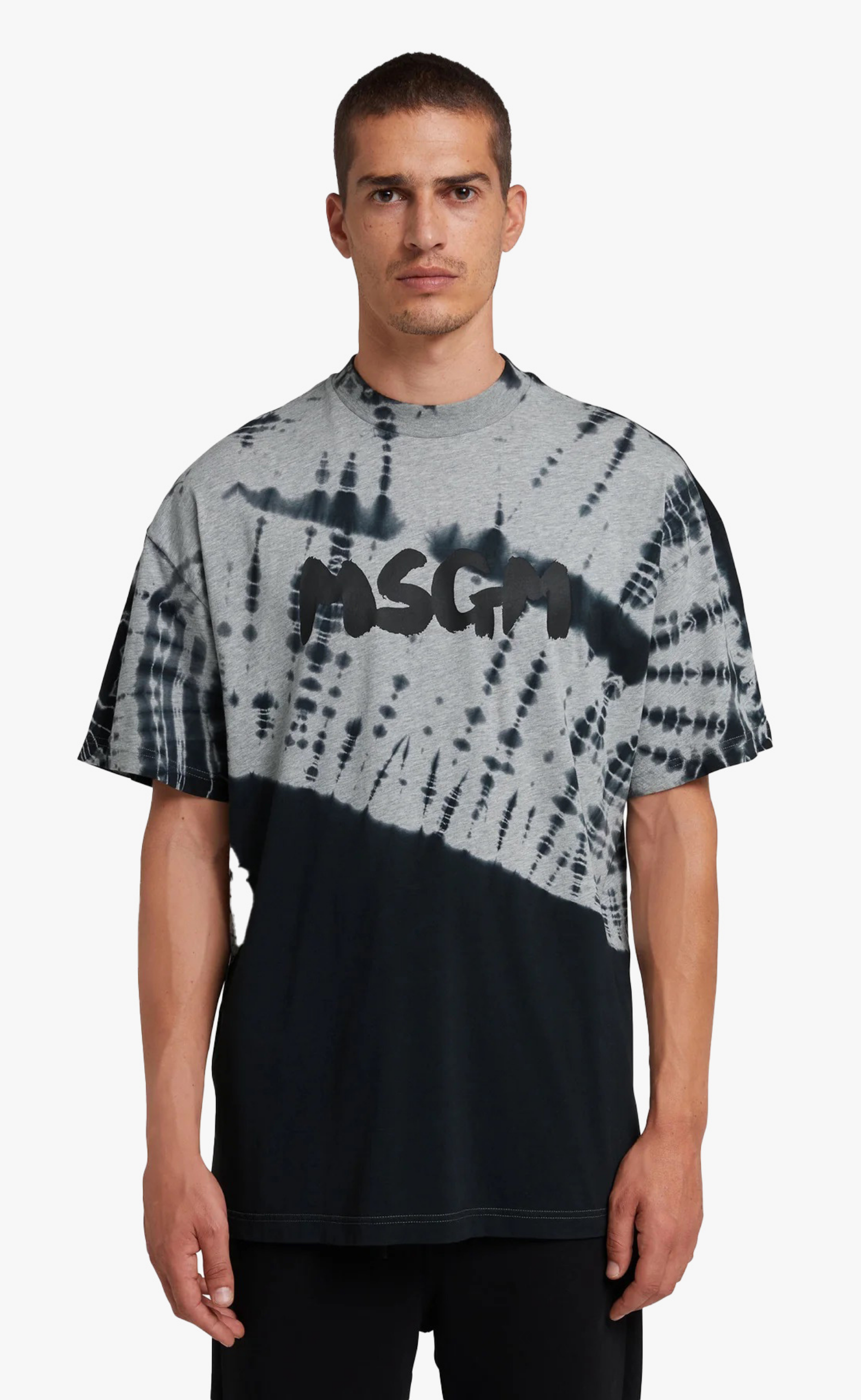 NEW BRUSHSTROKE LOGO AND TIE-DYE TREATMENT GREY MELANGE T-SHIRT