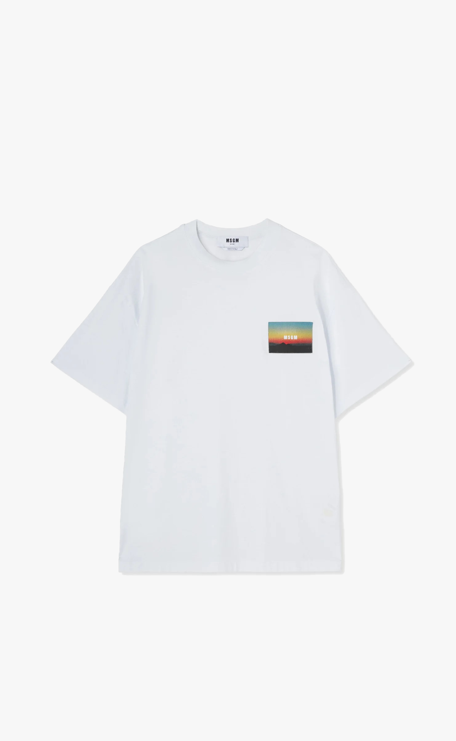 T-SHIRT WITH APPLIED SUNSET PATCH OPTICAL WHITE T-SHIRT