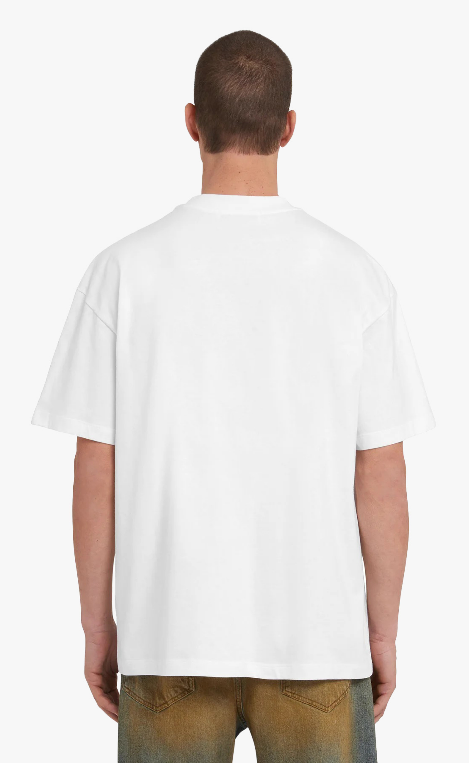 T-SHIRT WITH APPLIED SUNSET PATCH OPTICAL WHITE T-SHIRT