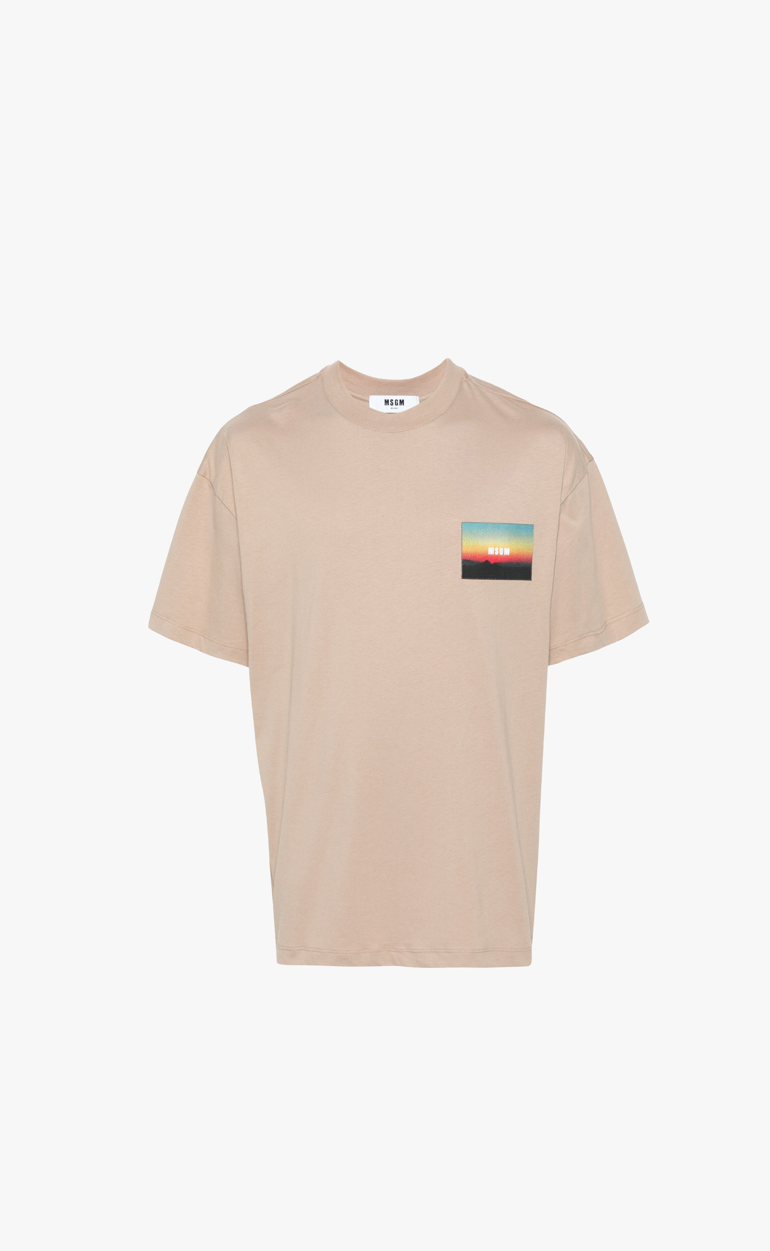T-SHIRT WITH APPLIED SUNSET PATCH BEIGE T-SHIRT