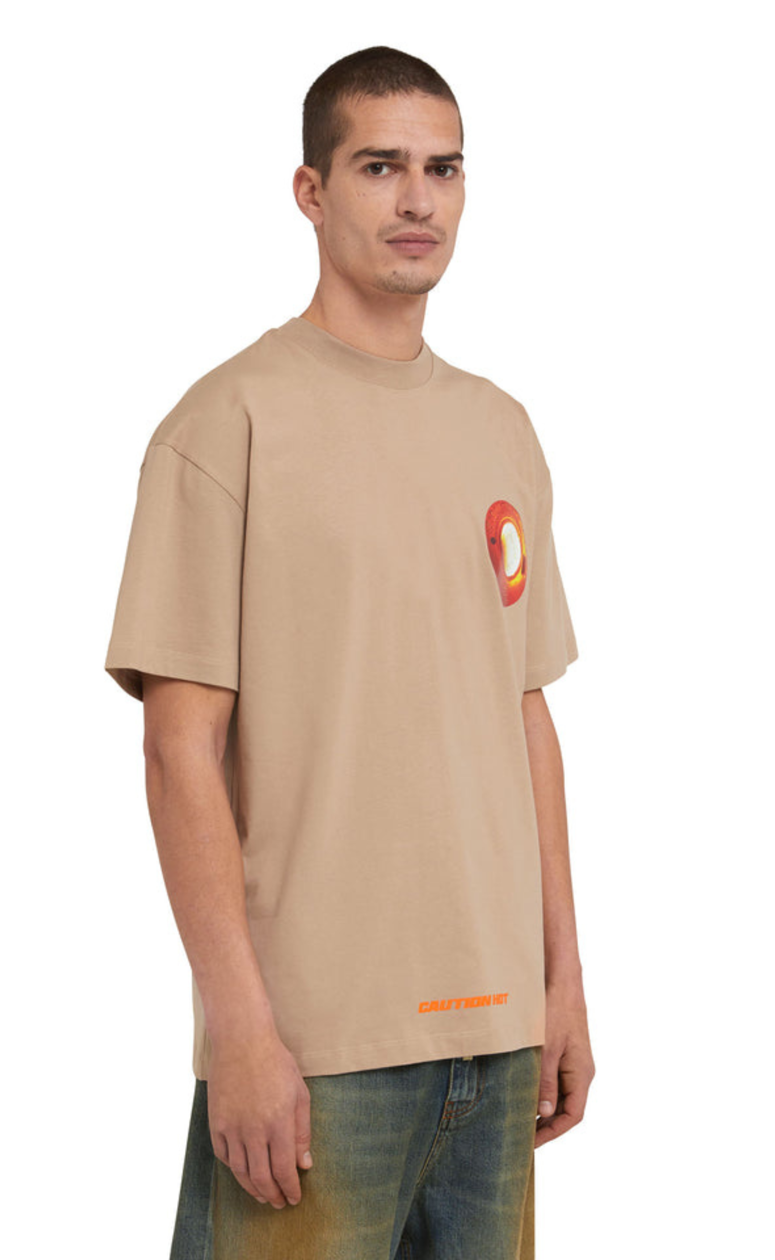 CAUTION HOT GRAPHIC BEIGE T-SHIRT