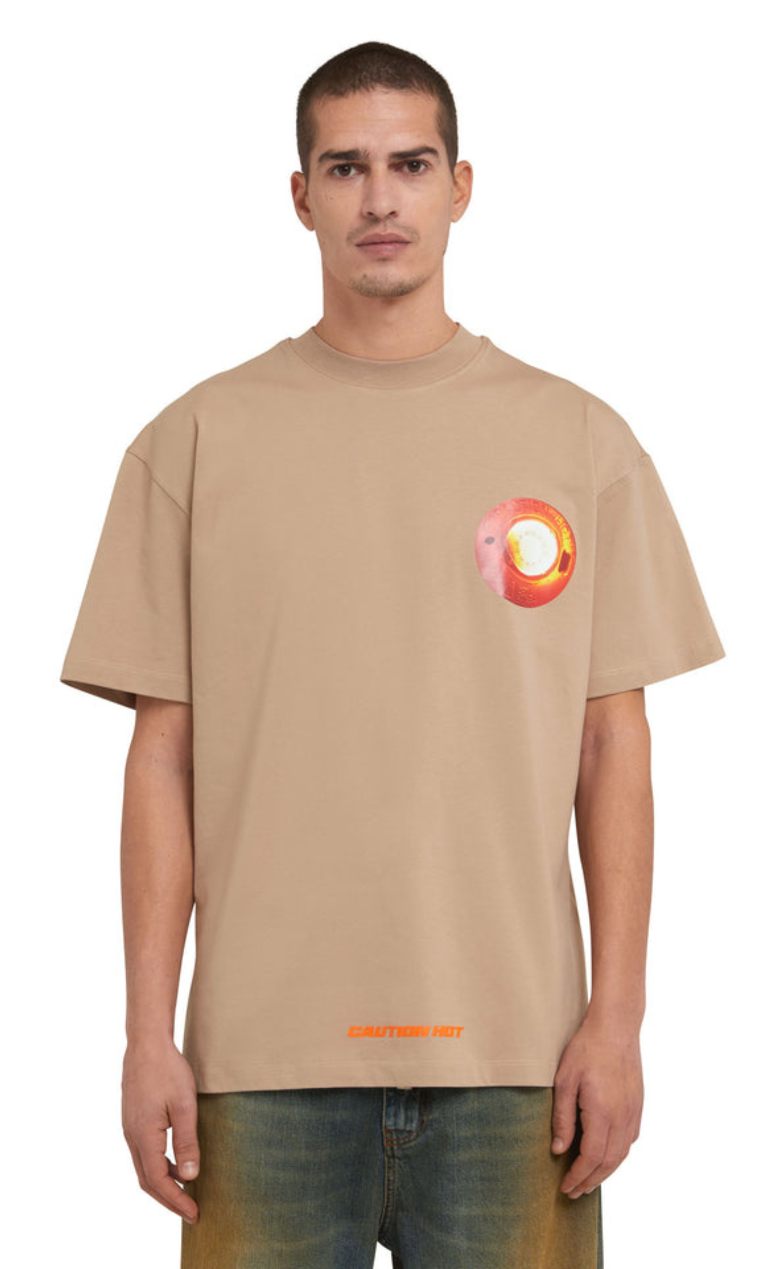 CAUTION HOT GRAPHIC BEIGE T-SHIRT