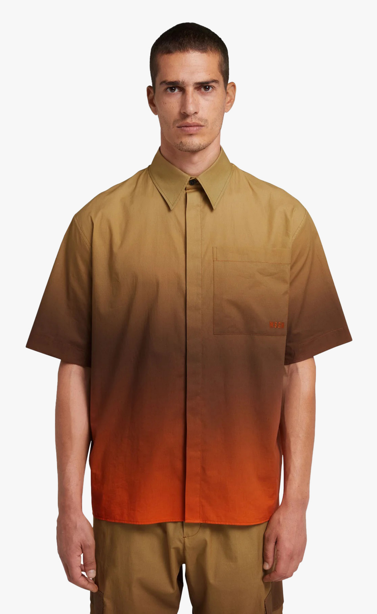 POPLIN FADED PRINT BEIGE/ORANGE SHIRT