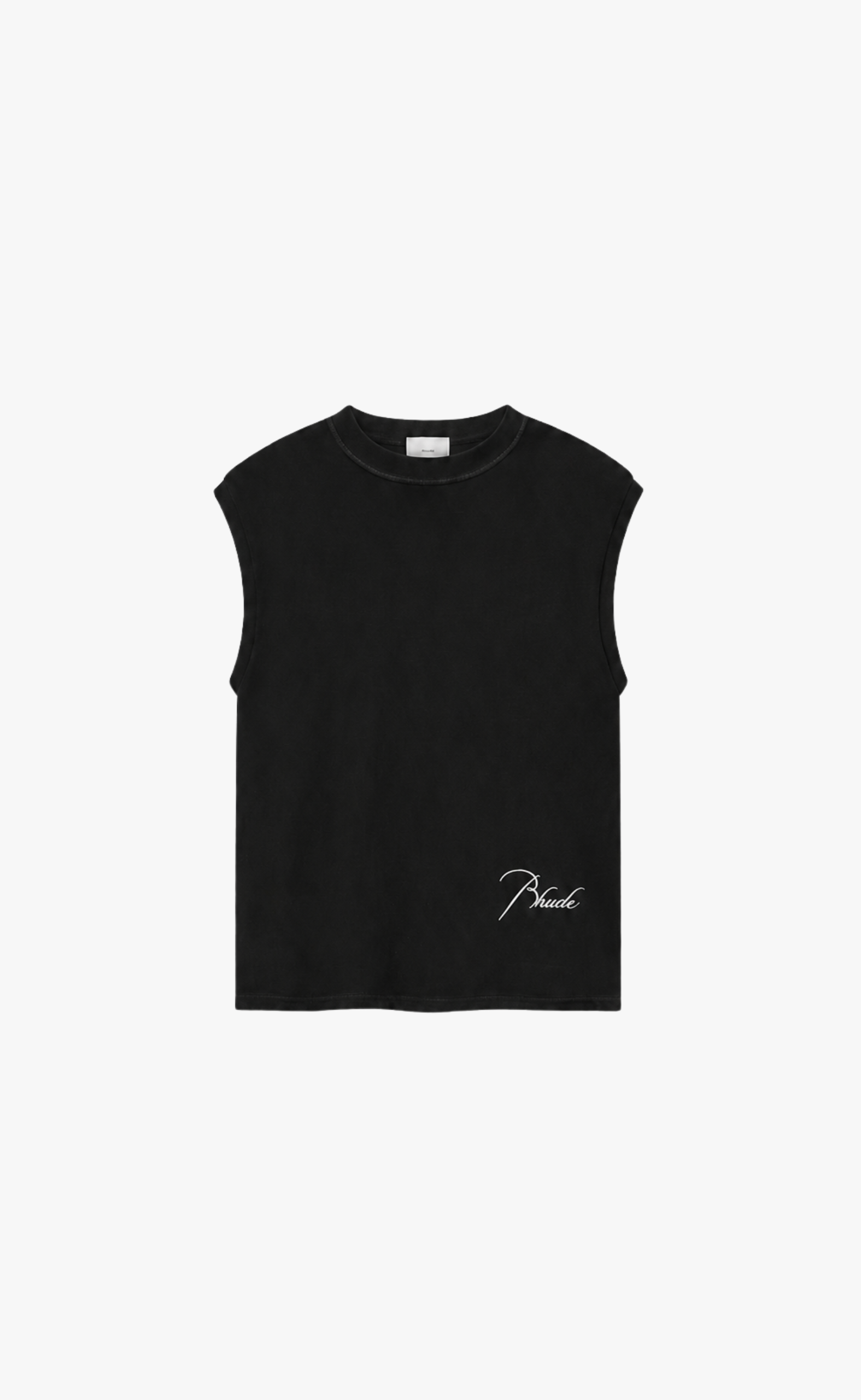 CLASSIQUE BOTTOM LOGO CUTOFF SLEEVE BLACK WHITE T-SHIRT