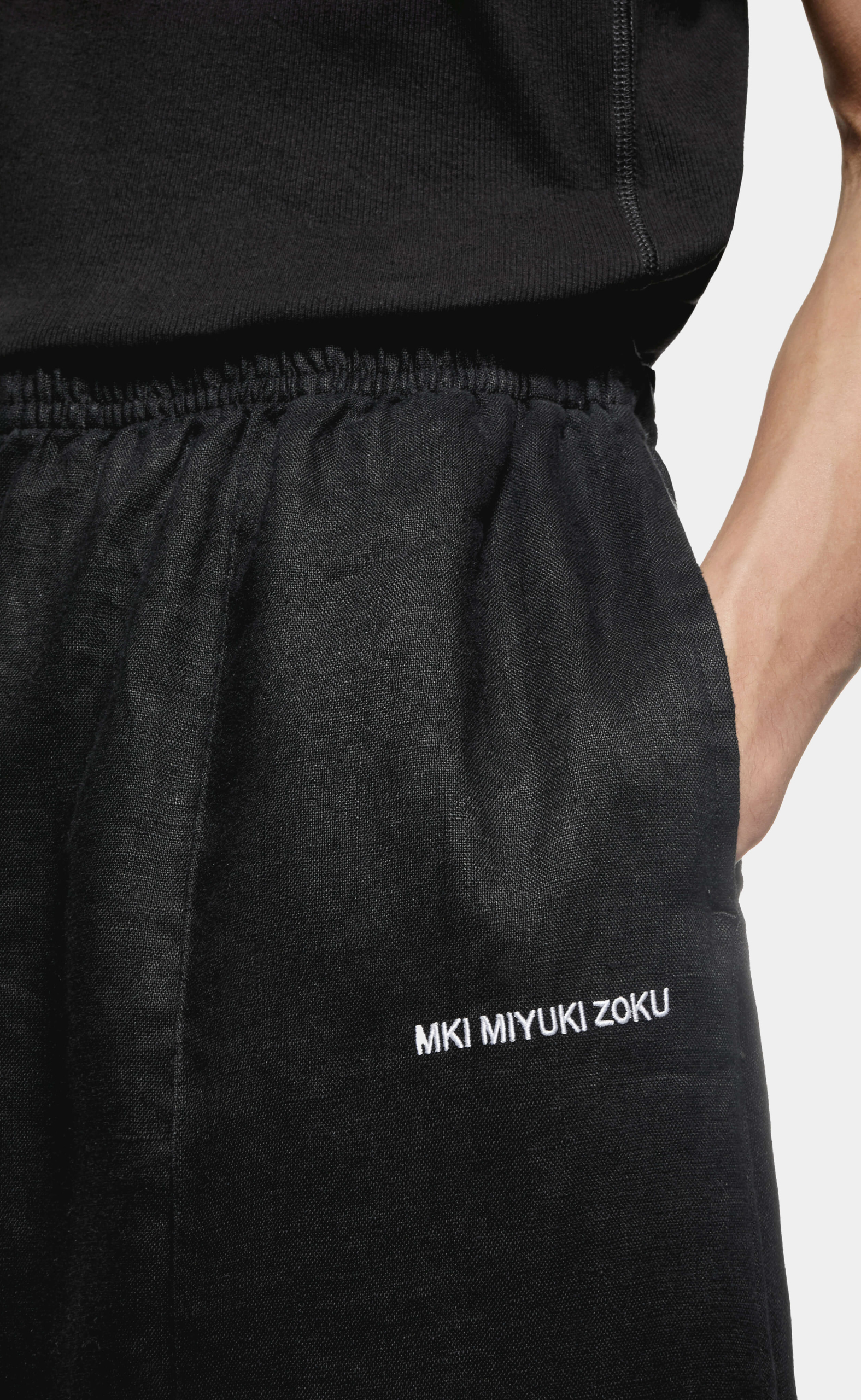 LINEN WIDE LEG BLACK TROUSERS