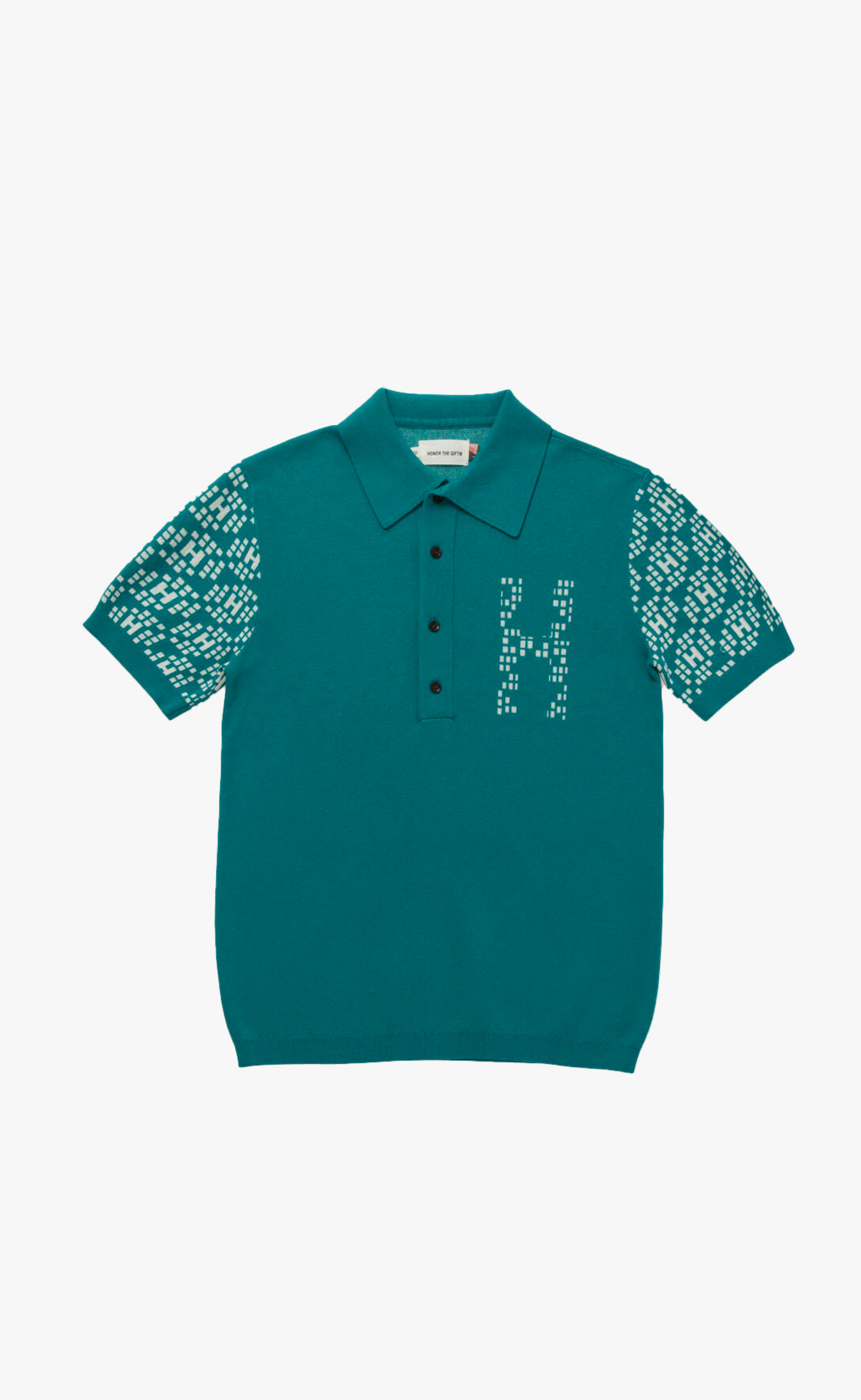 KNIT H PATTERN POLO TEAL T-SHIRT